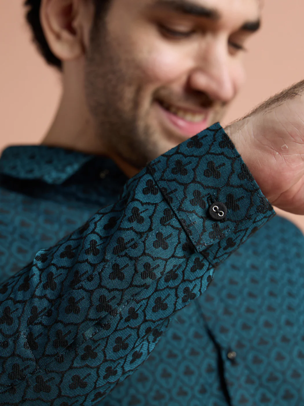 Teal Cotton Jacquard Pathani Kurta Patiyala Set - Image 6