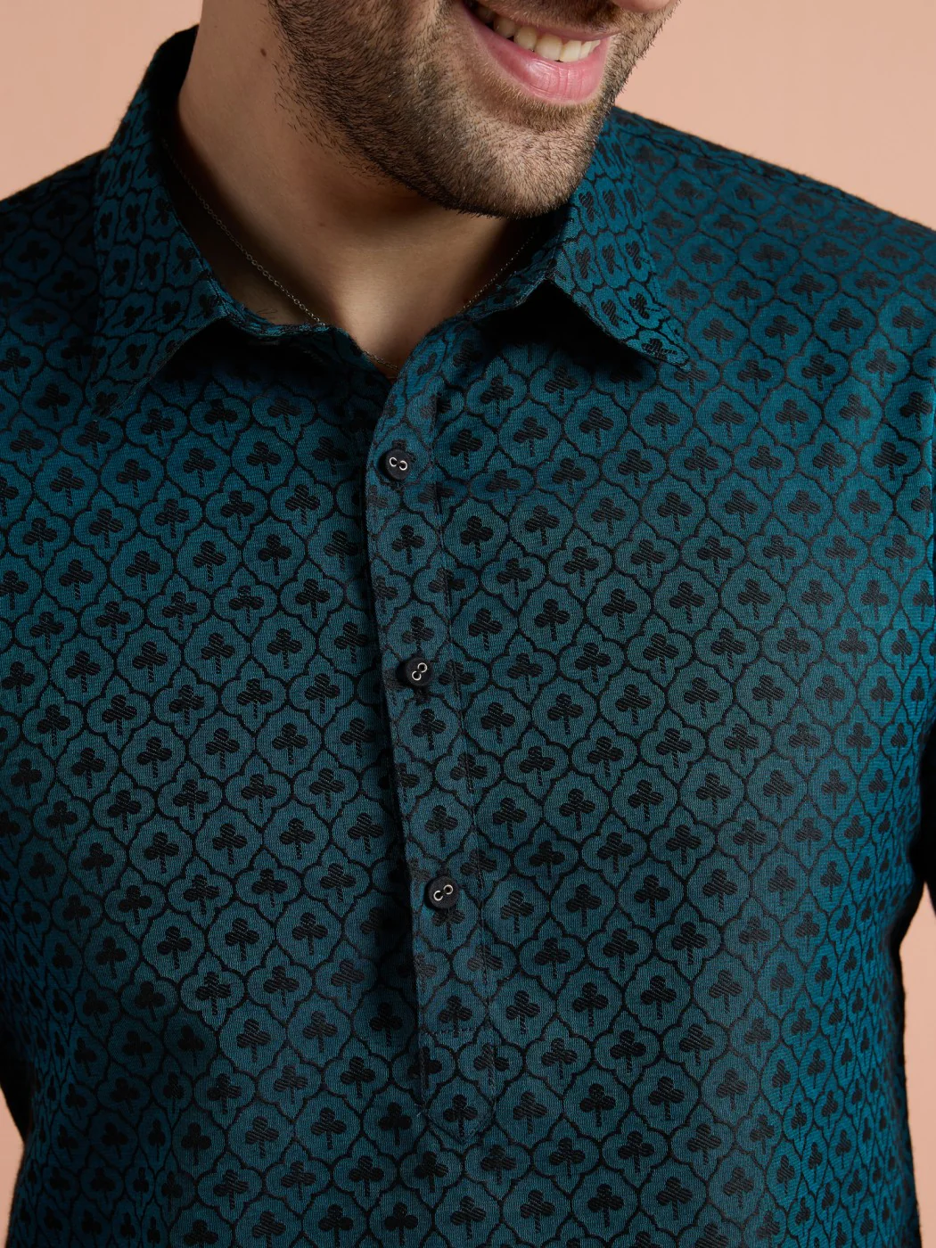 Teal Cotton Jacquard Pathani Kurta Patiyala Set - Image 8