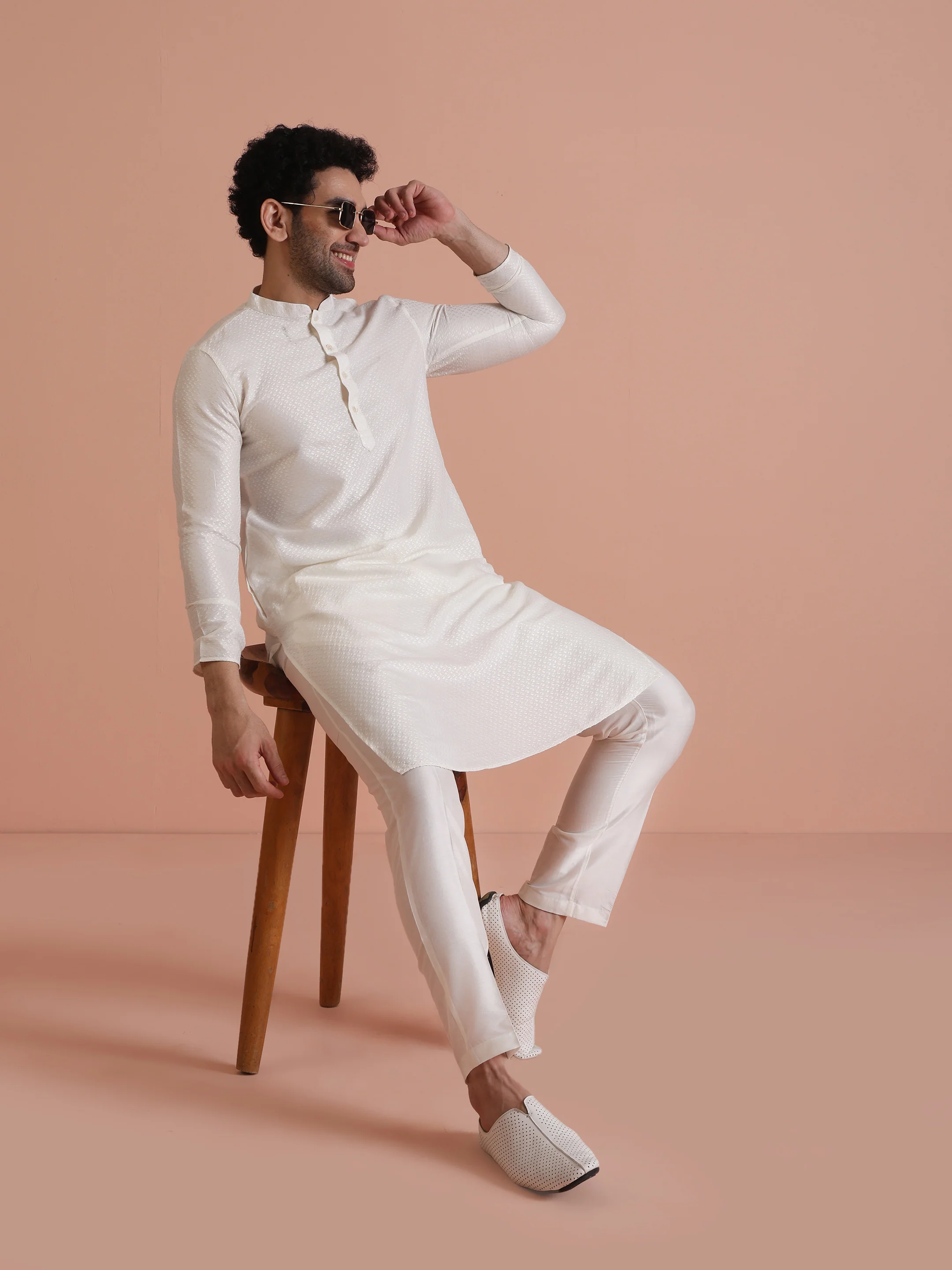 White Art Silk Woven Design Long Kurta - Image 6