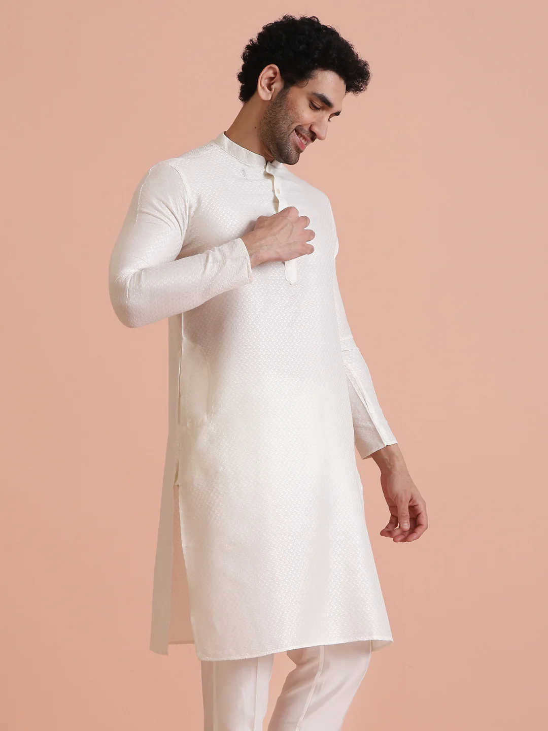White Art Silk Woven Design Long Kurta - Image 7