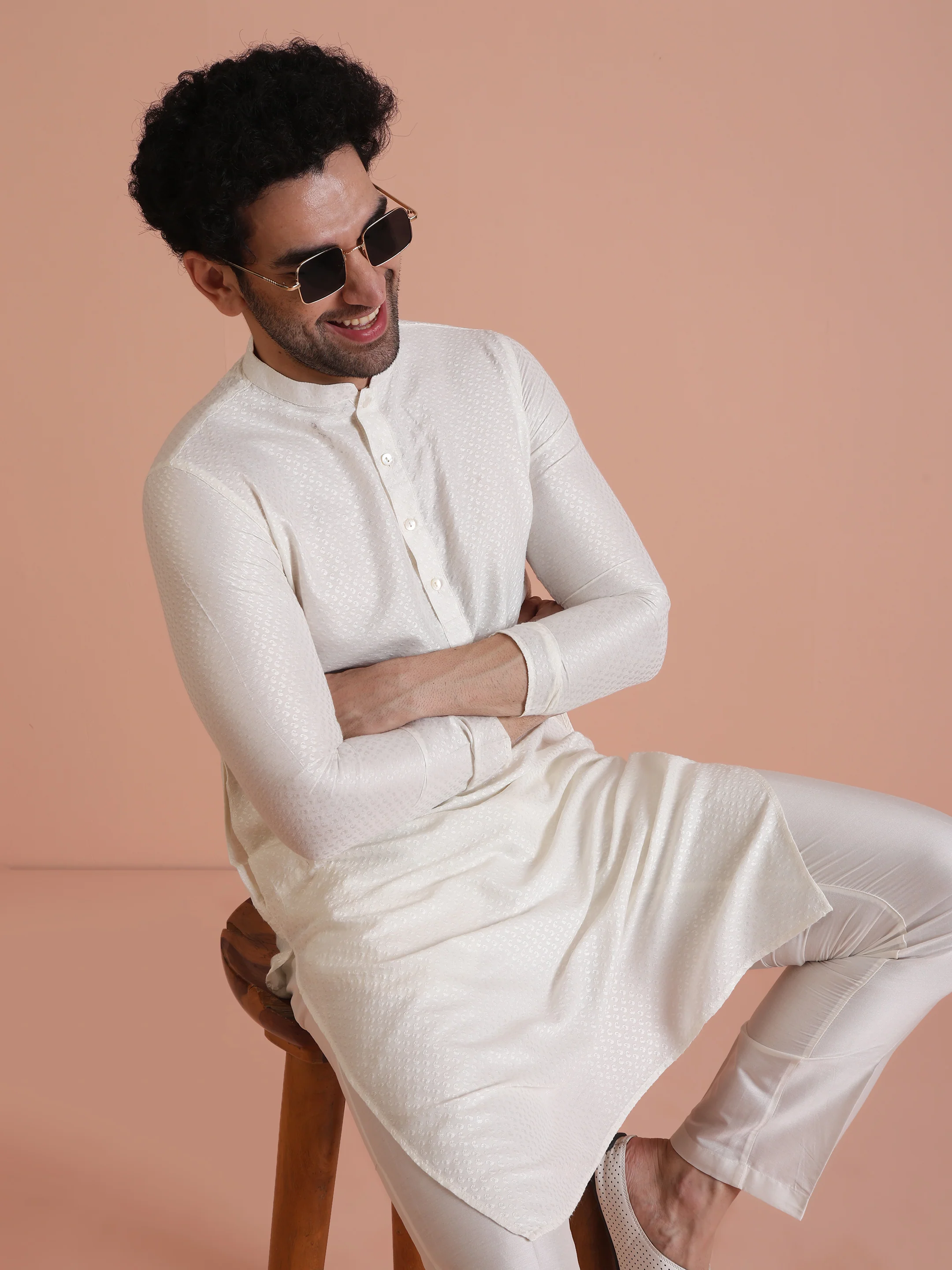 White Art Silk Woven Design Long Kurta - Image 8