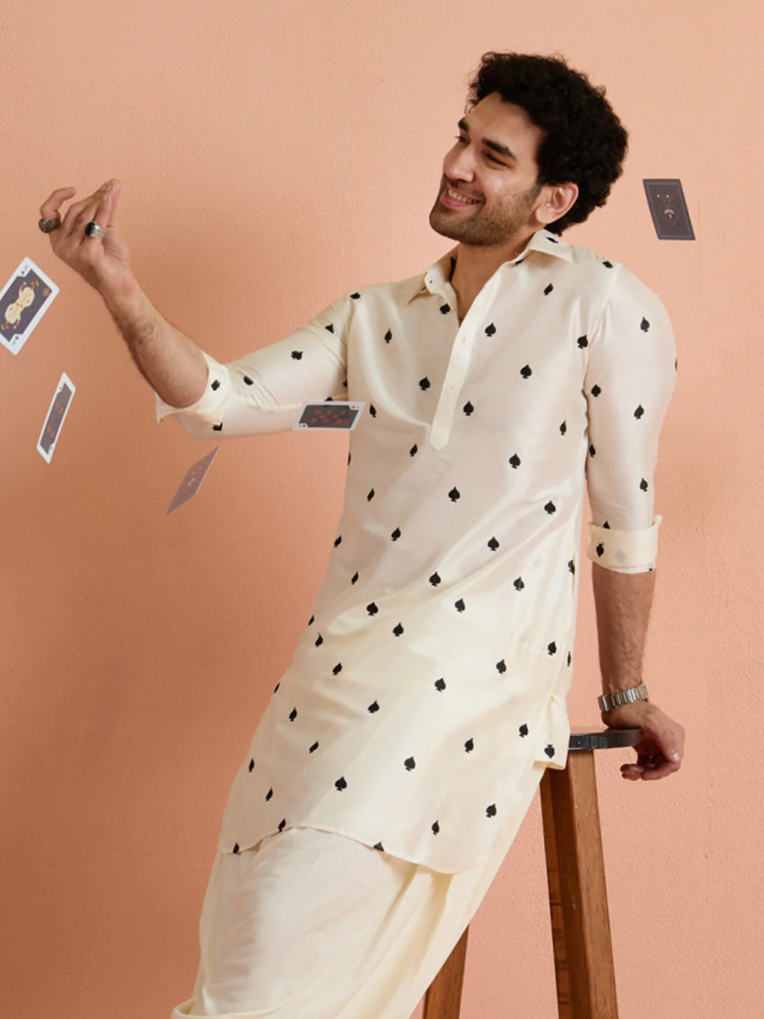 White Cotton Embroidered Pathani Kurta Patiyala Set - Image 11
