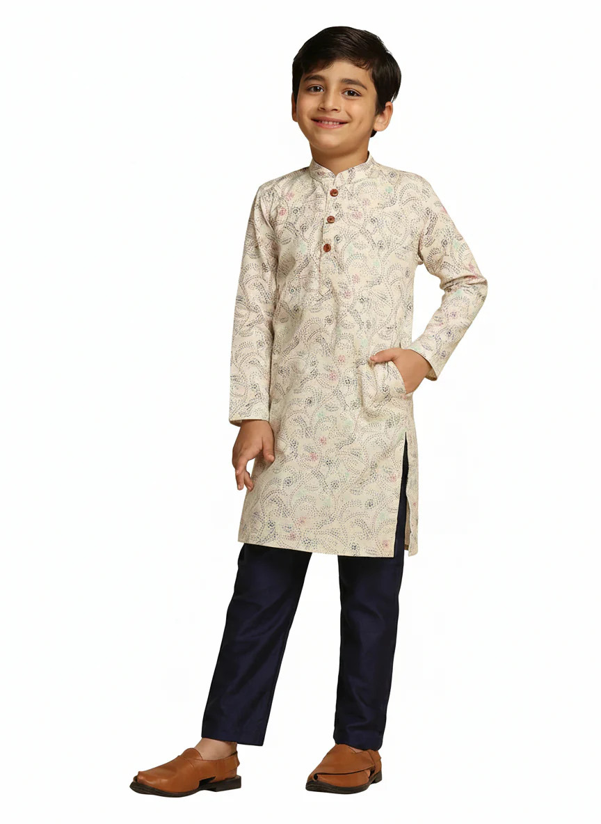 White Multicolor Cotton Blend Printed Kurta Pyjama Set - Image 7