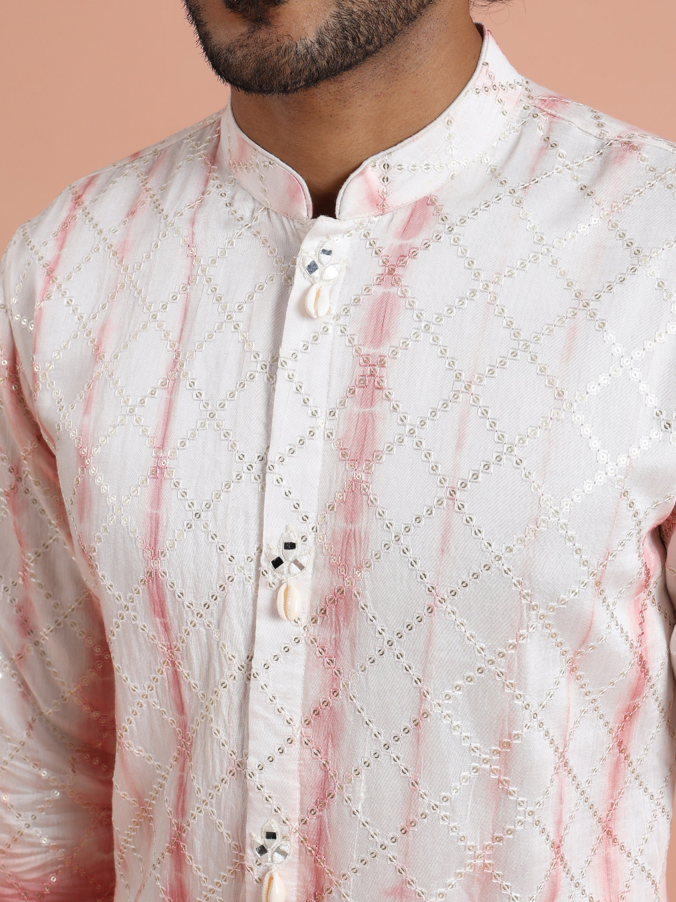 White Pink Chanderi Ombre Kurta Trouser Set - Image 5