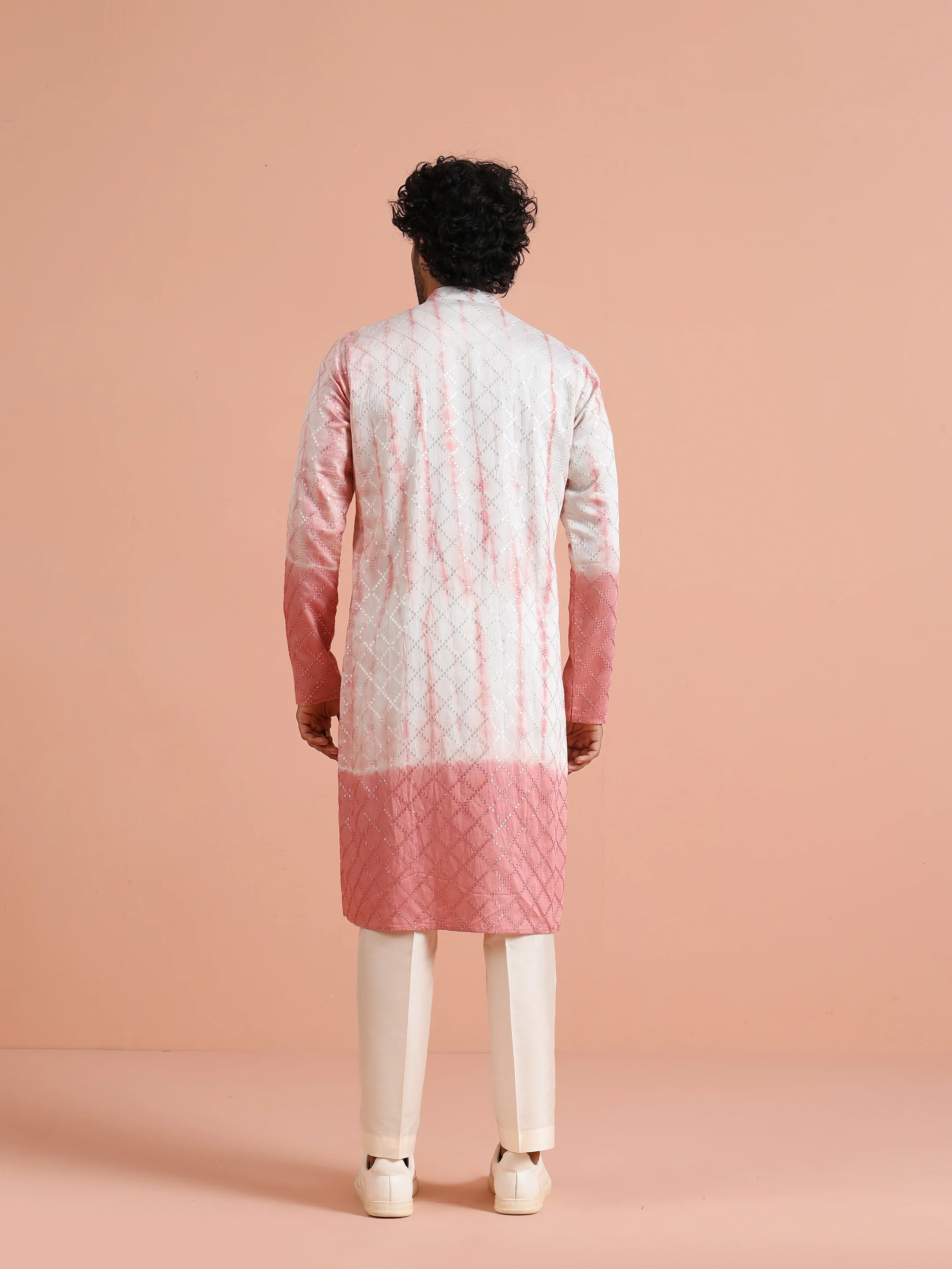 White & Pink Ombre Printed Kurta - Image 4