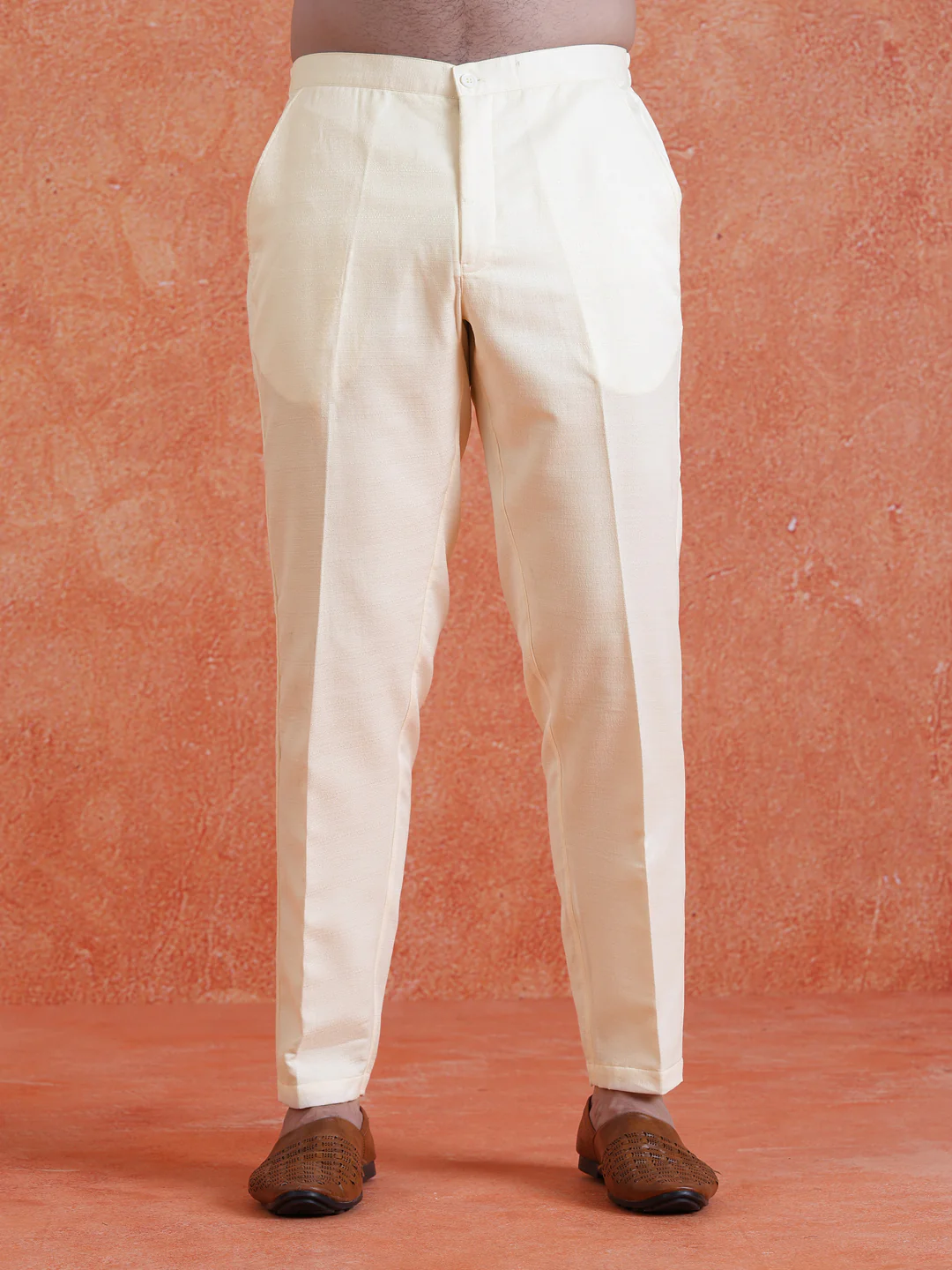 White Polyviscose Solid Sherwani Trouser Set - Image 6