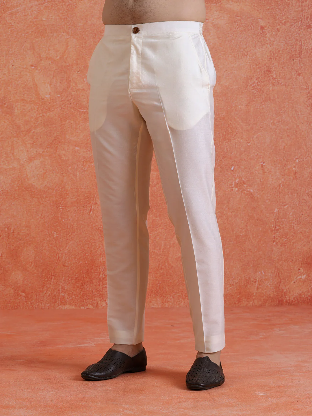 White Silk Blend Jacquard Short Sherwani Trouser Set - Image 6