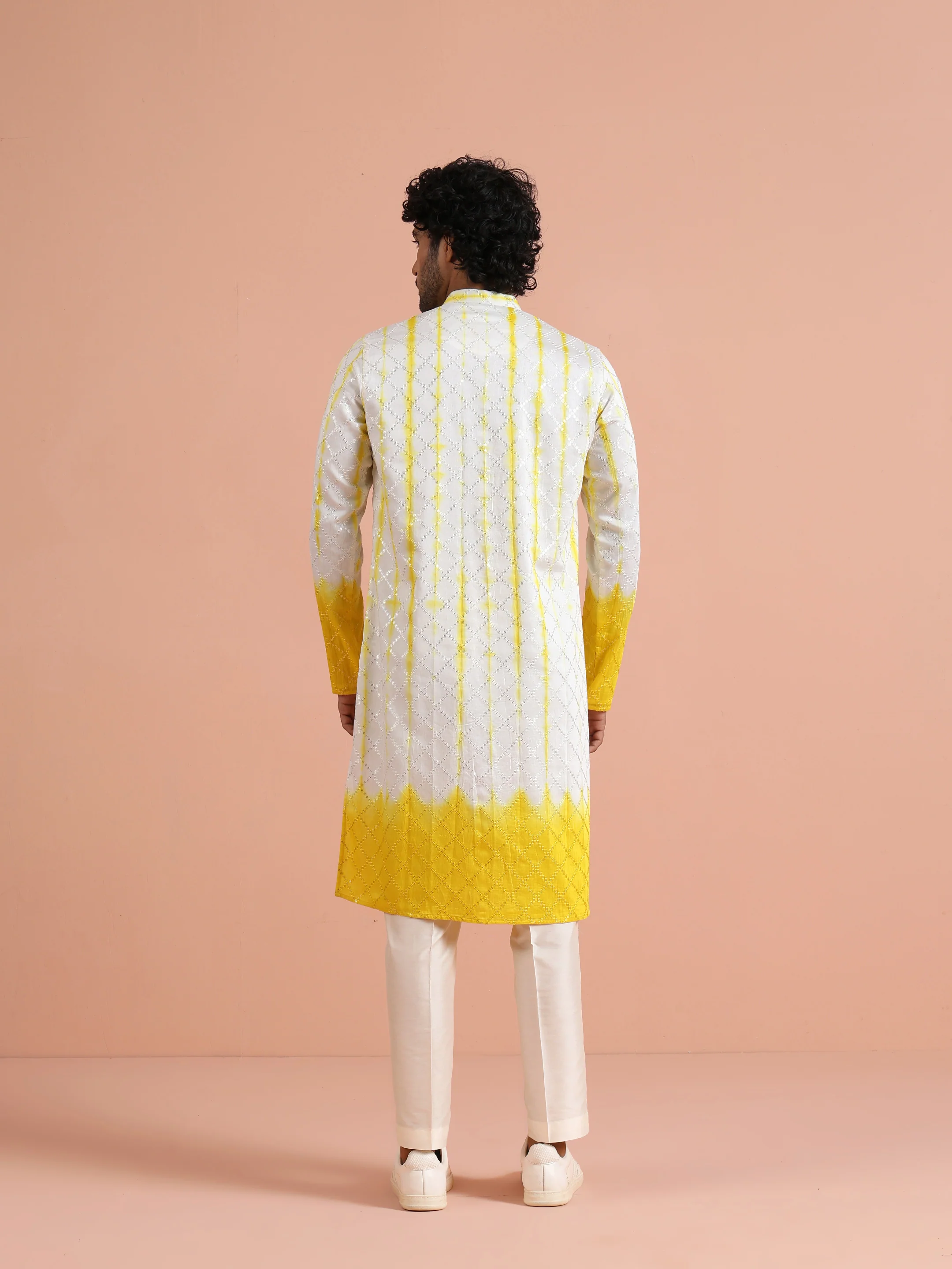 White Yellow Chanderi Ombre Kurta Trouser Set - Image 4