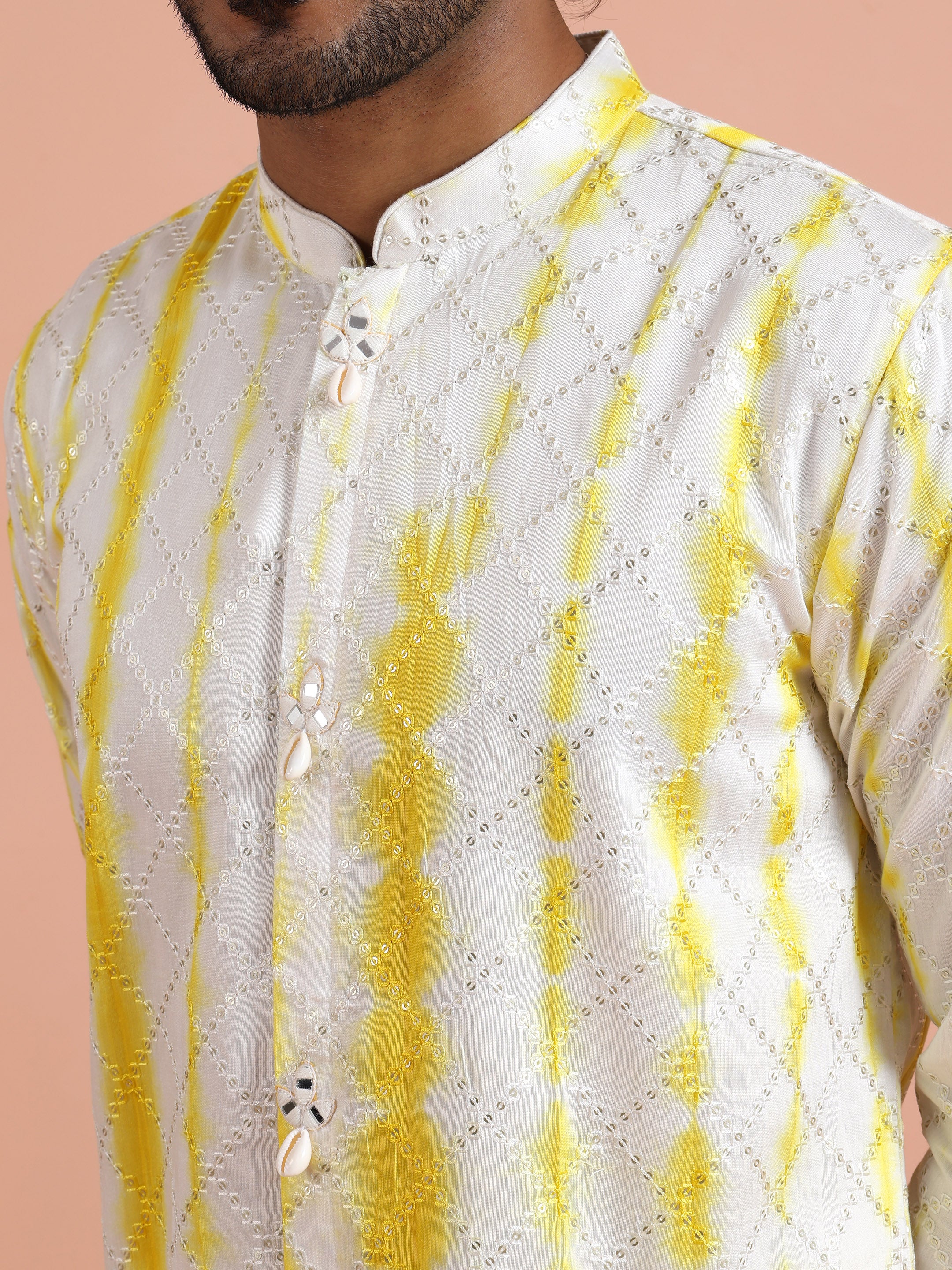White & Yellow Ombre Printed Kurta - Image 5