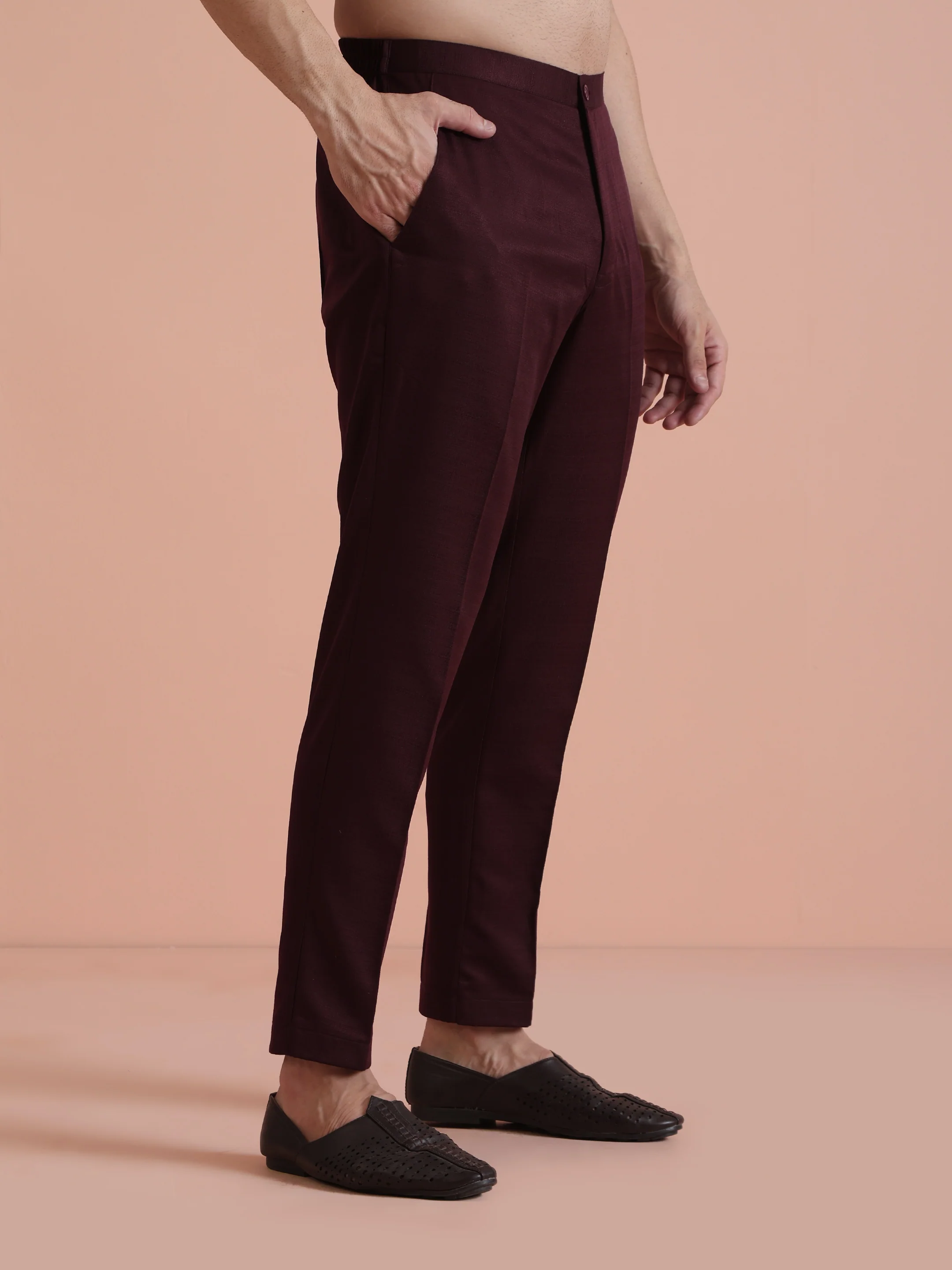 Wine Blended Solid Trouser - Image 3