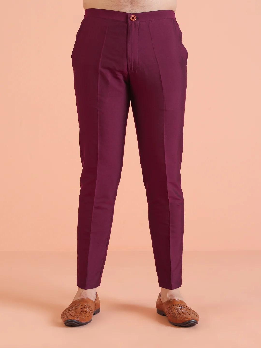 Wine Cotton Blend Pleated Kurta Trouser Set - Image 6
