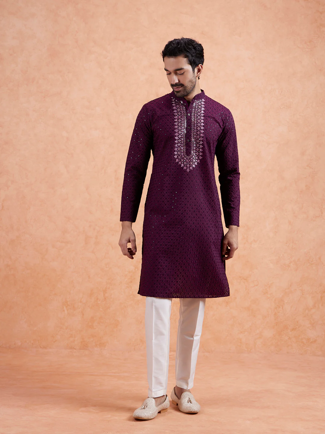 Maroon Sequin Embroidered Kurta Trouser Set - Image 10