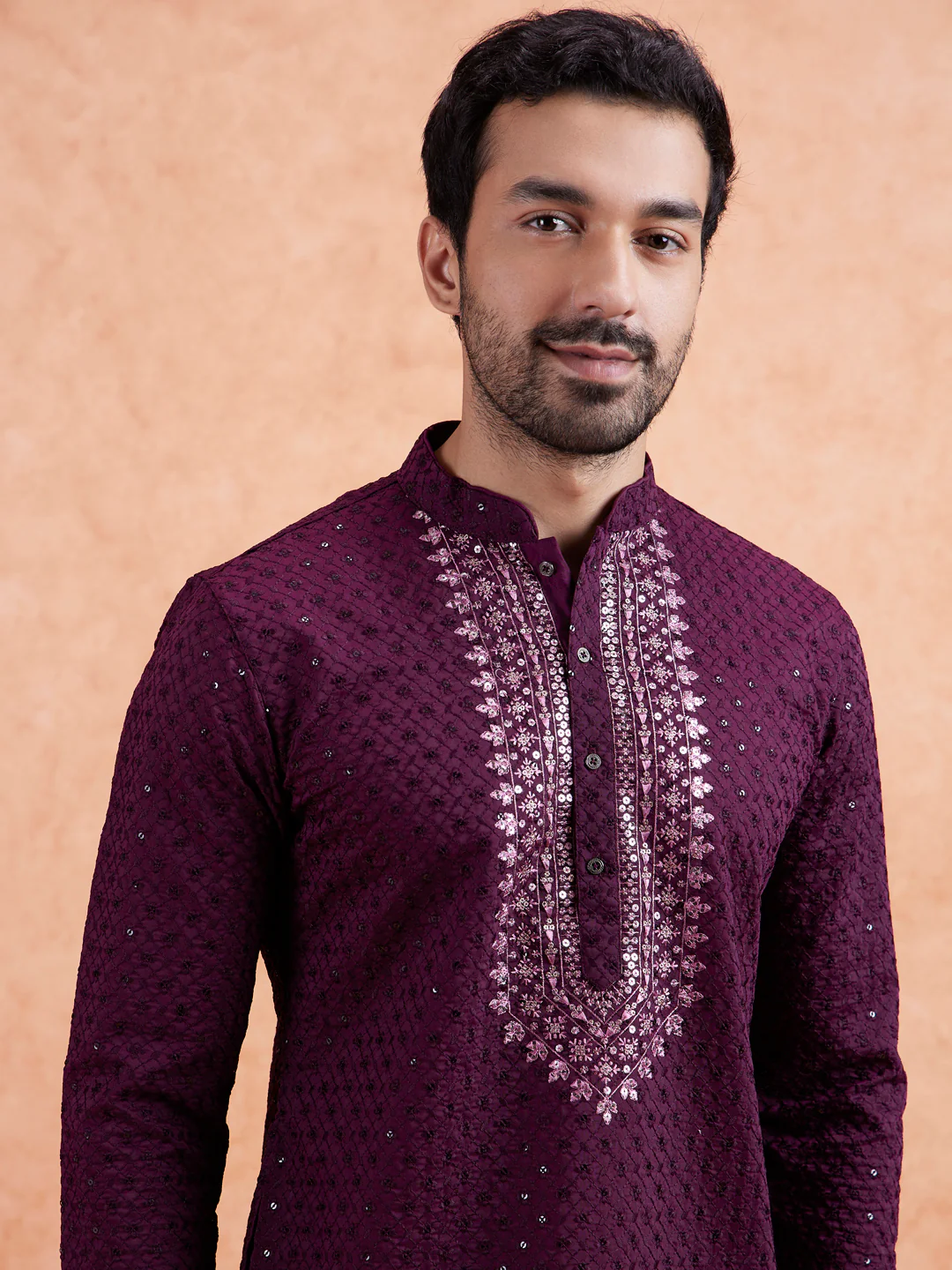 Maroon Sequin Embroidered Kurta Trouser Set - Image 6