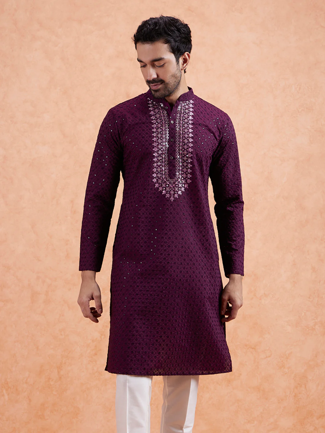 Maroon Sequin Embroidered Kurta Trouser Set - Image 7