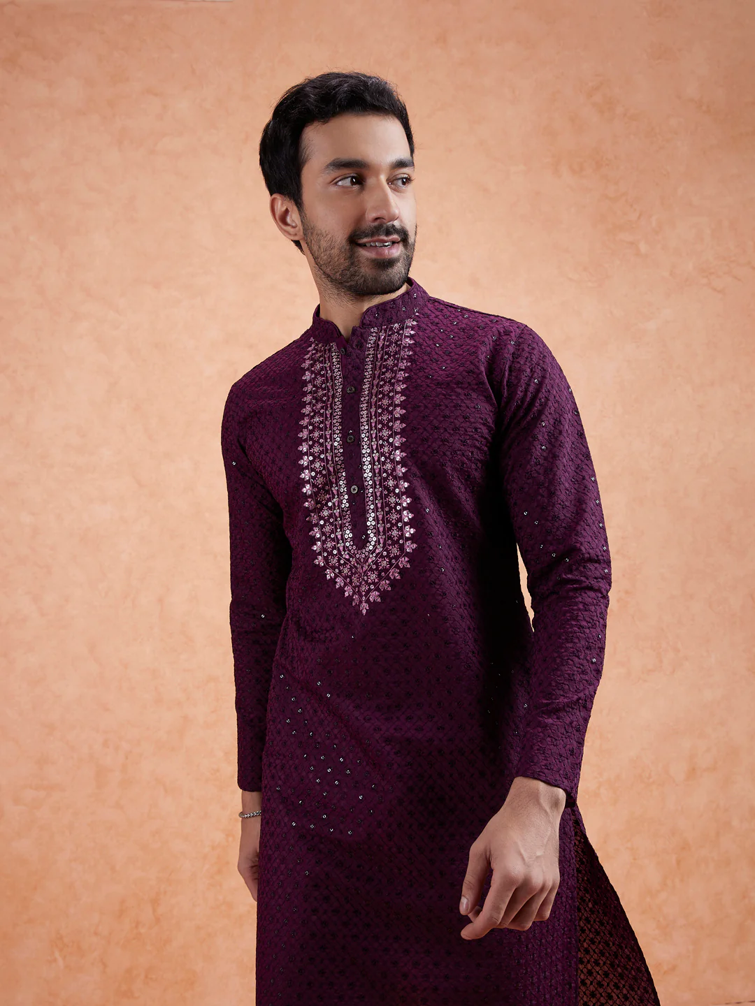 Maroon Sequin Embroidered Kurta Trouser Set - Image 8