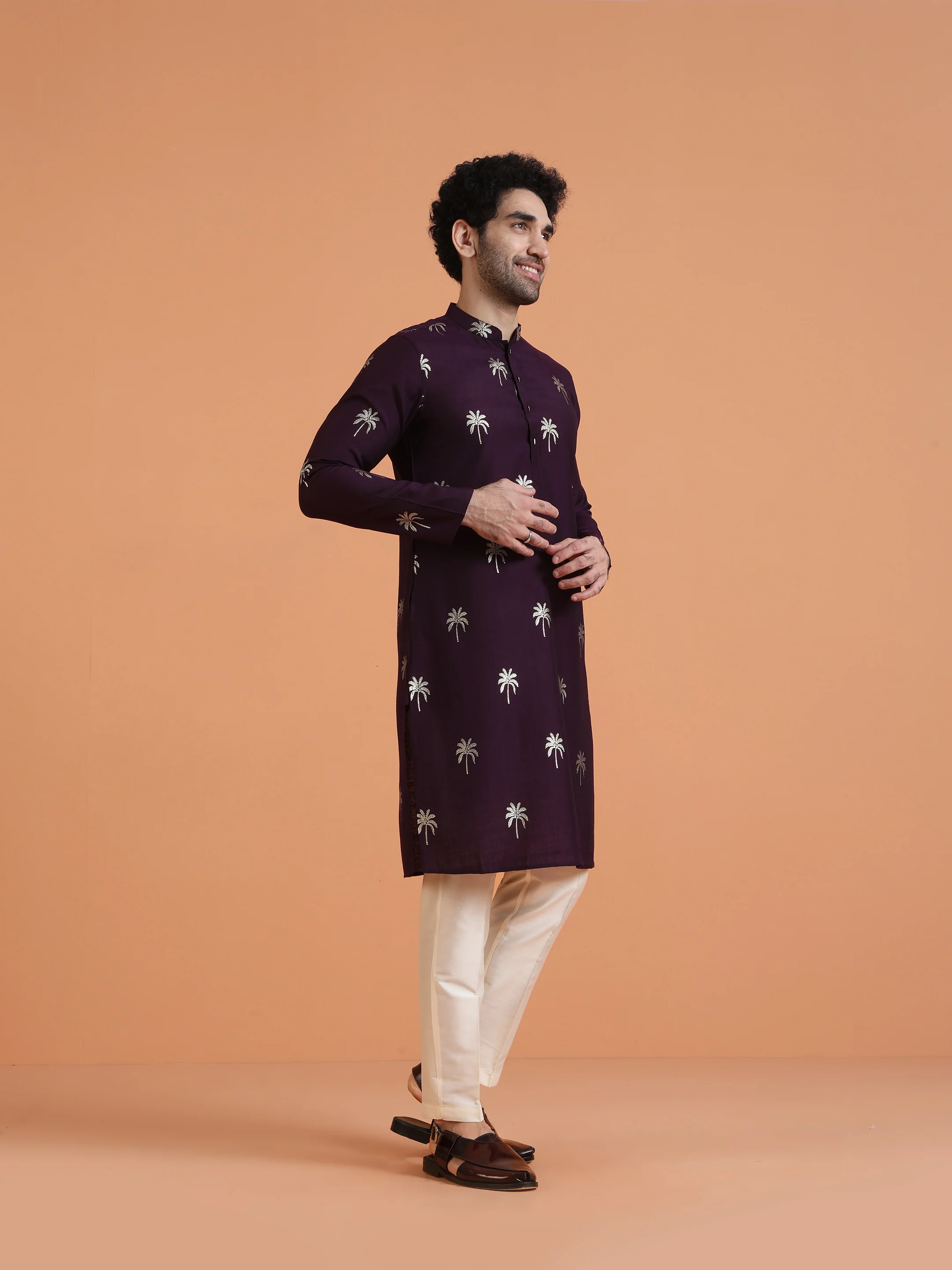 Maroon Cotton Silk Printed Kurta - Image 2