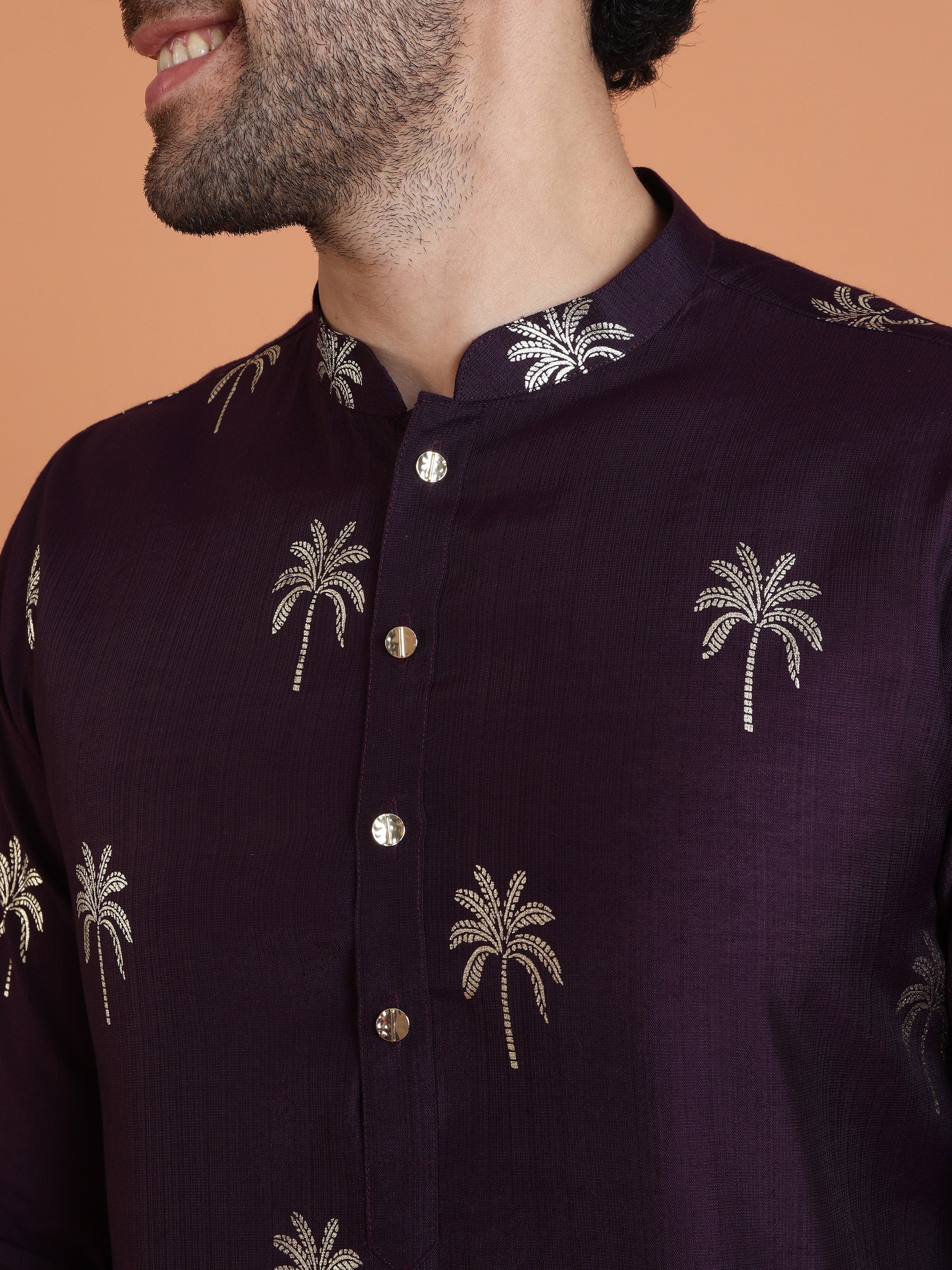 Maroon Cotton Silk Printed Kurta - Image 5
