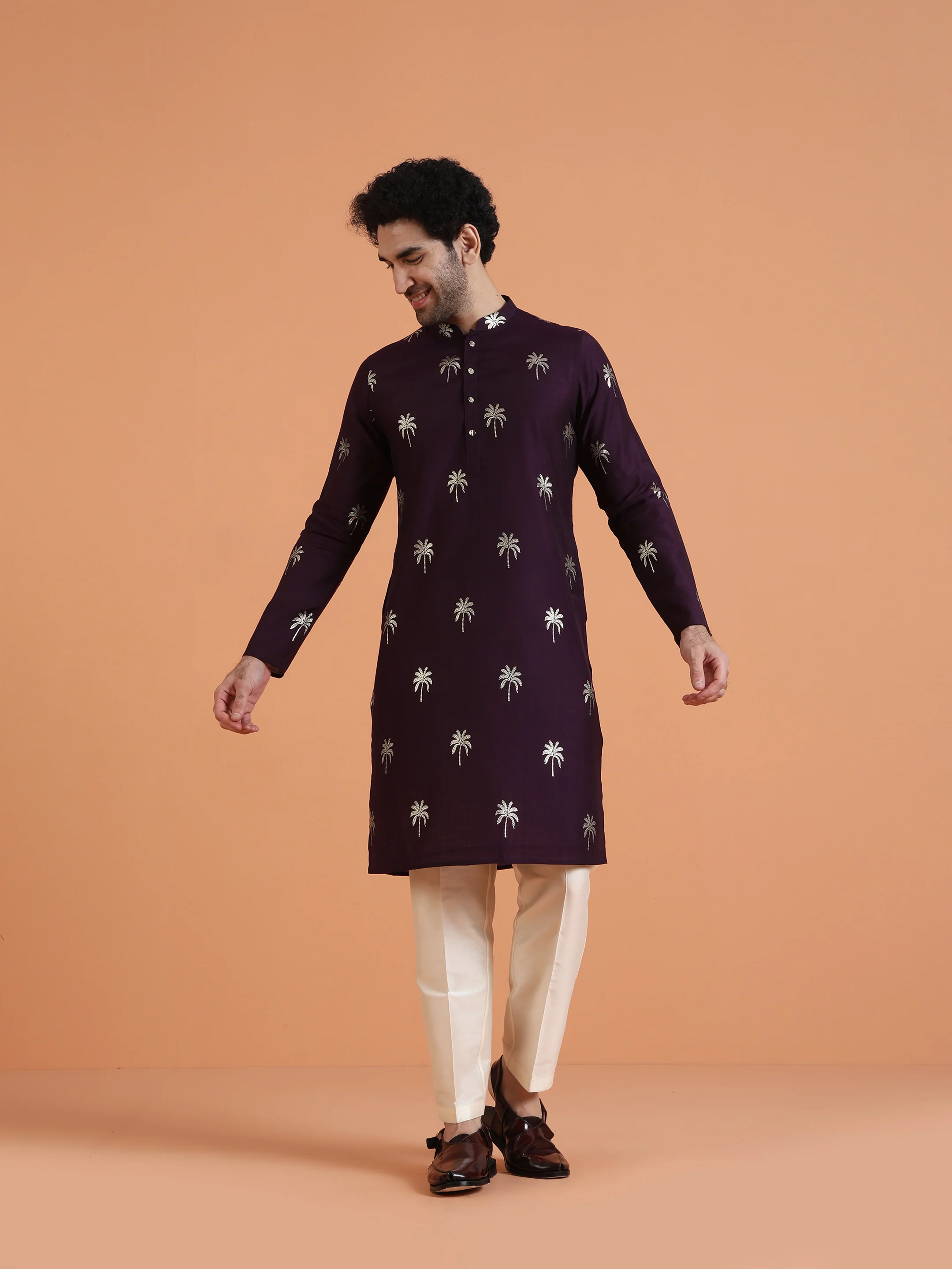 Maroon Cotton Silk Printed Kurta - Image 7