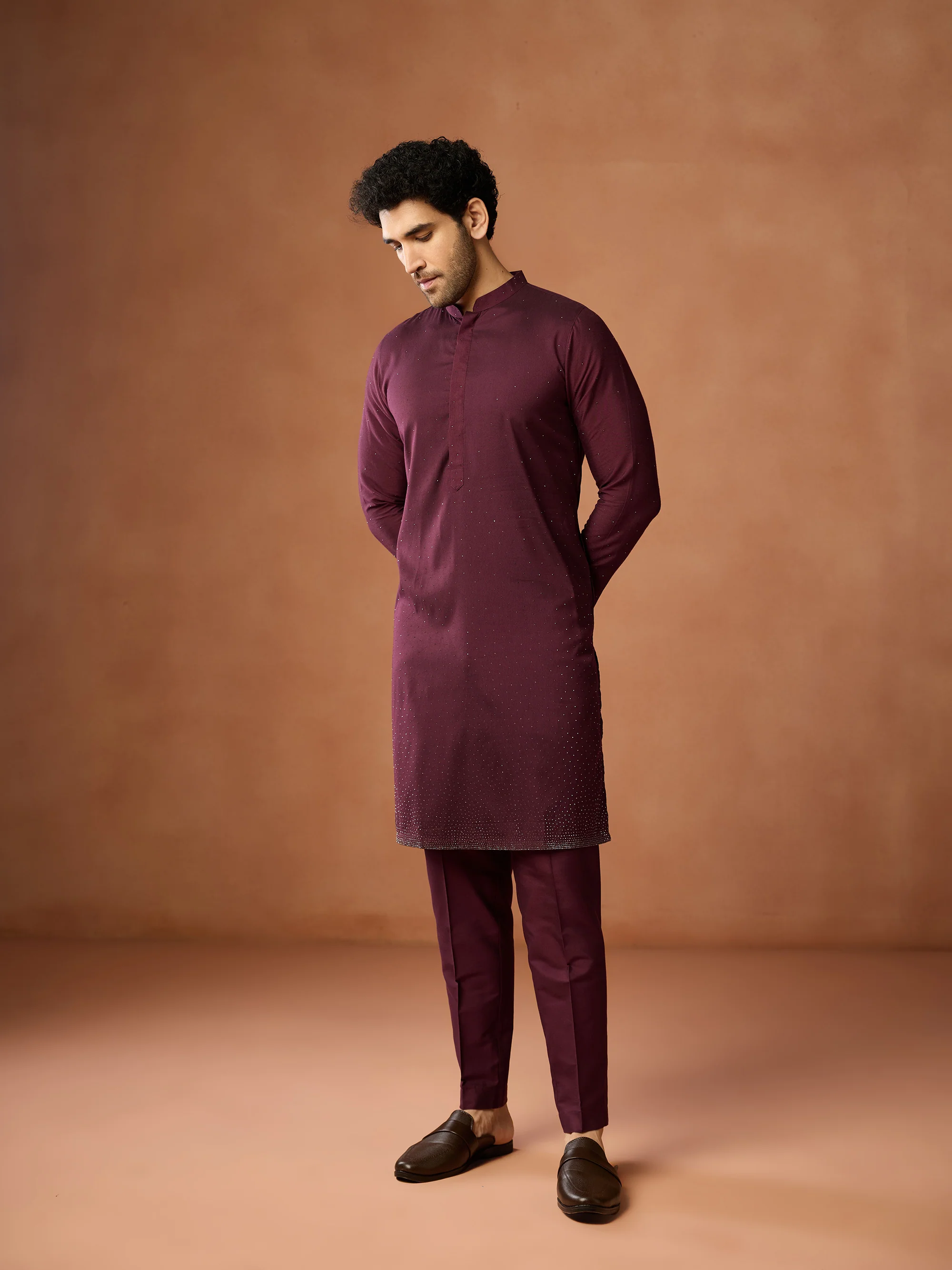 Wine Maroon Sequin Kurta Set - Image 2