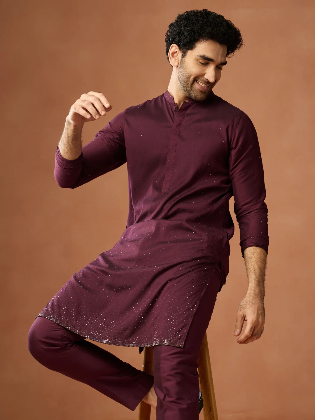Wine Maroon Sequin Kurta Set - Image 6