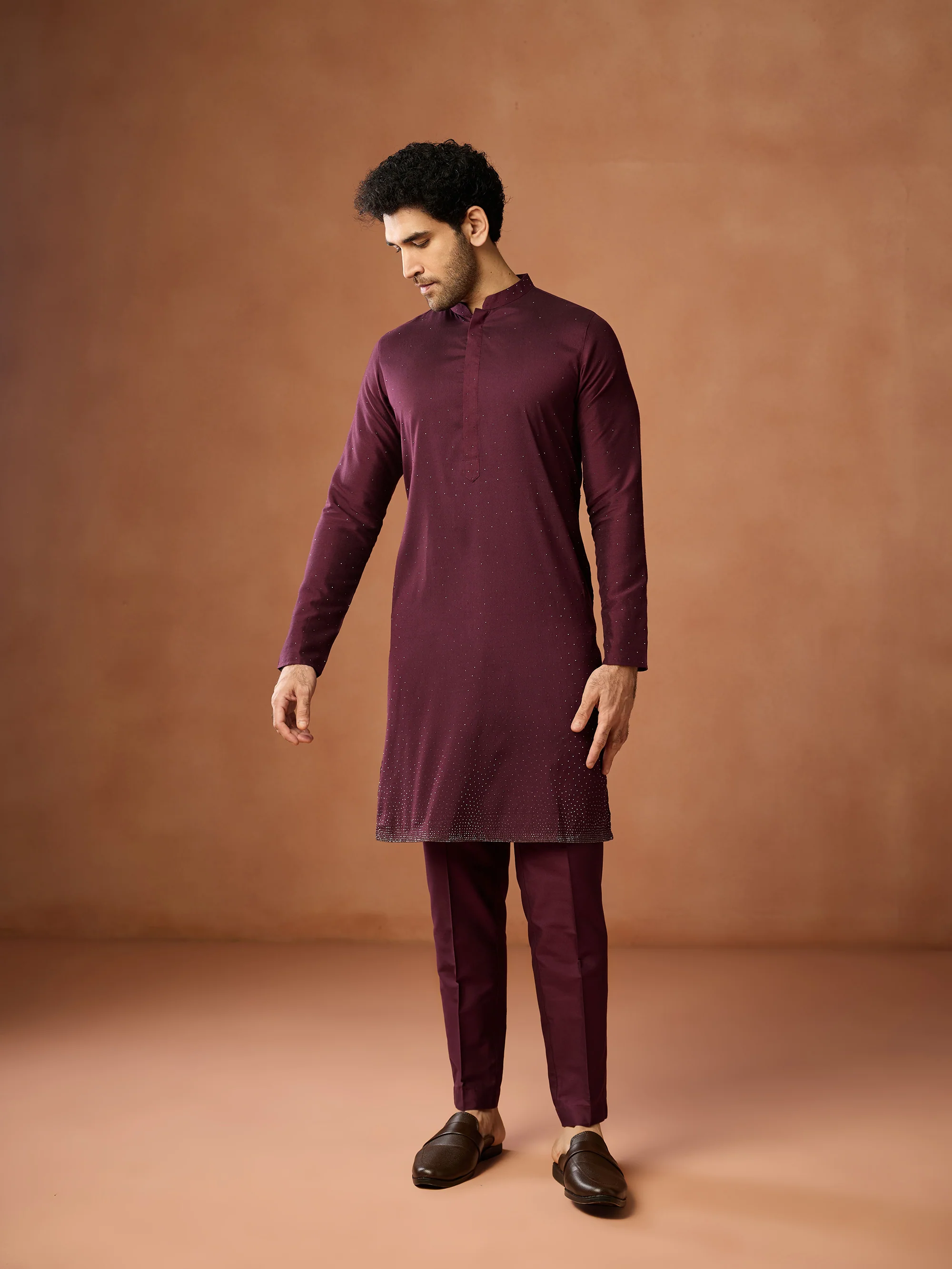 Wine Maroon Sequin Kurta Set - Image 8