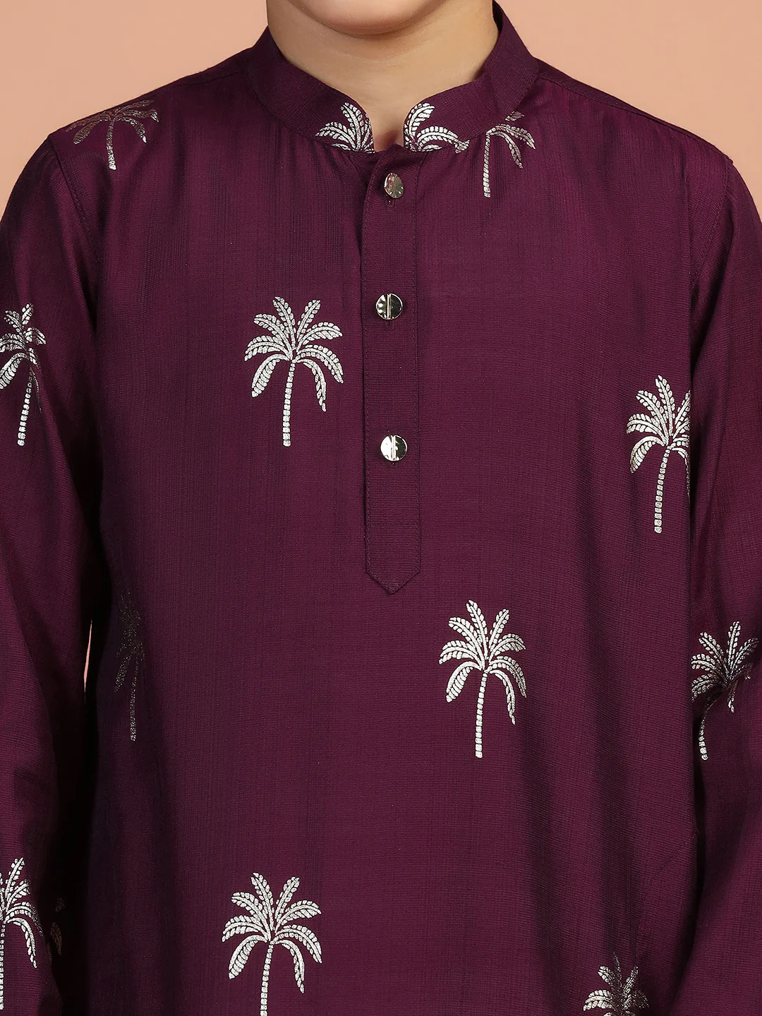 Wine Palm Print Kurta - Image 5