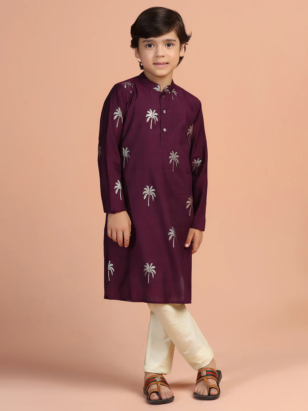 Wine Palm Print Kurta - Image 6