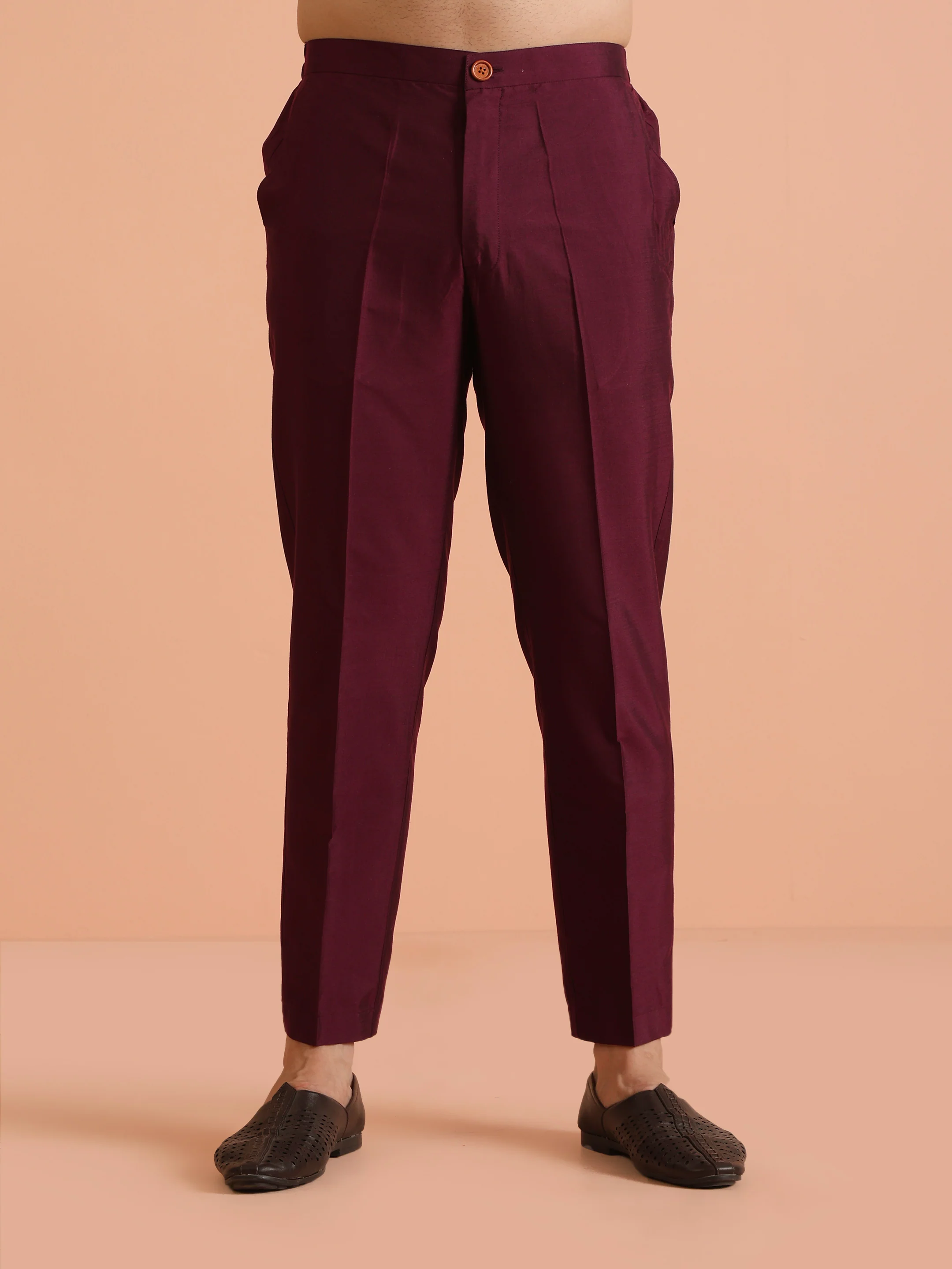 Wine Poly Silk Embellished Kurta Trouser Set - Image 6