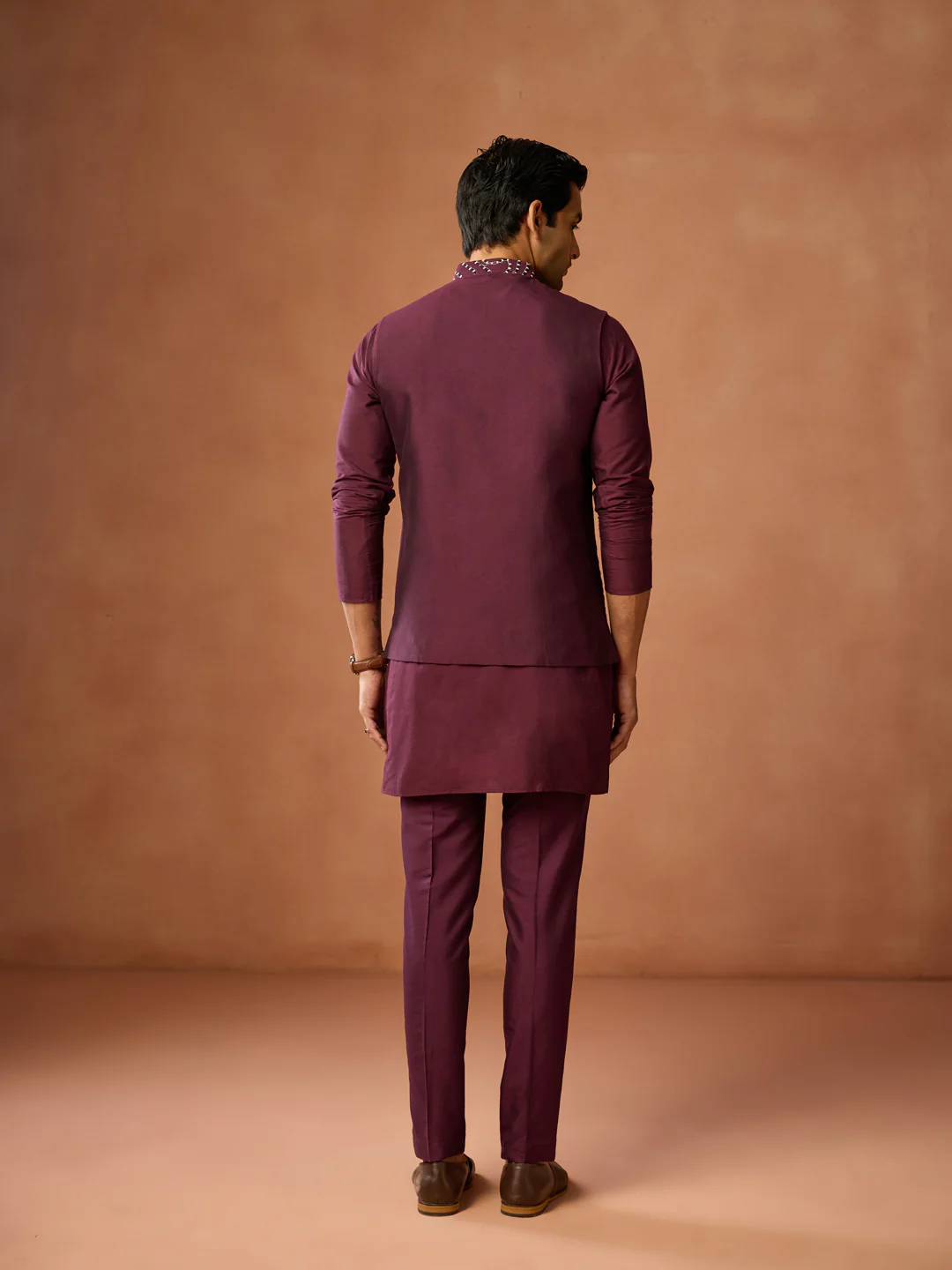Maroon Silk Blend Embroidered Kurta Jacket Set - Image 4