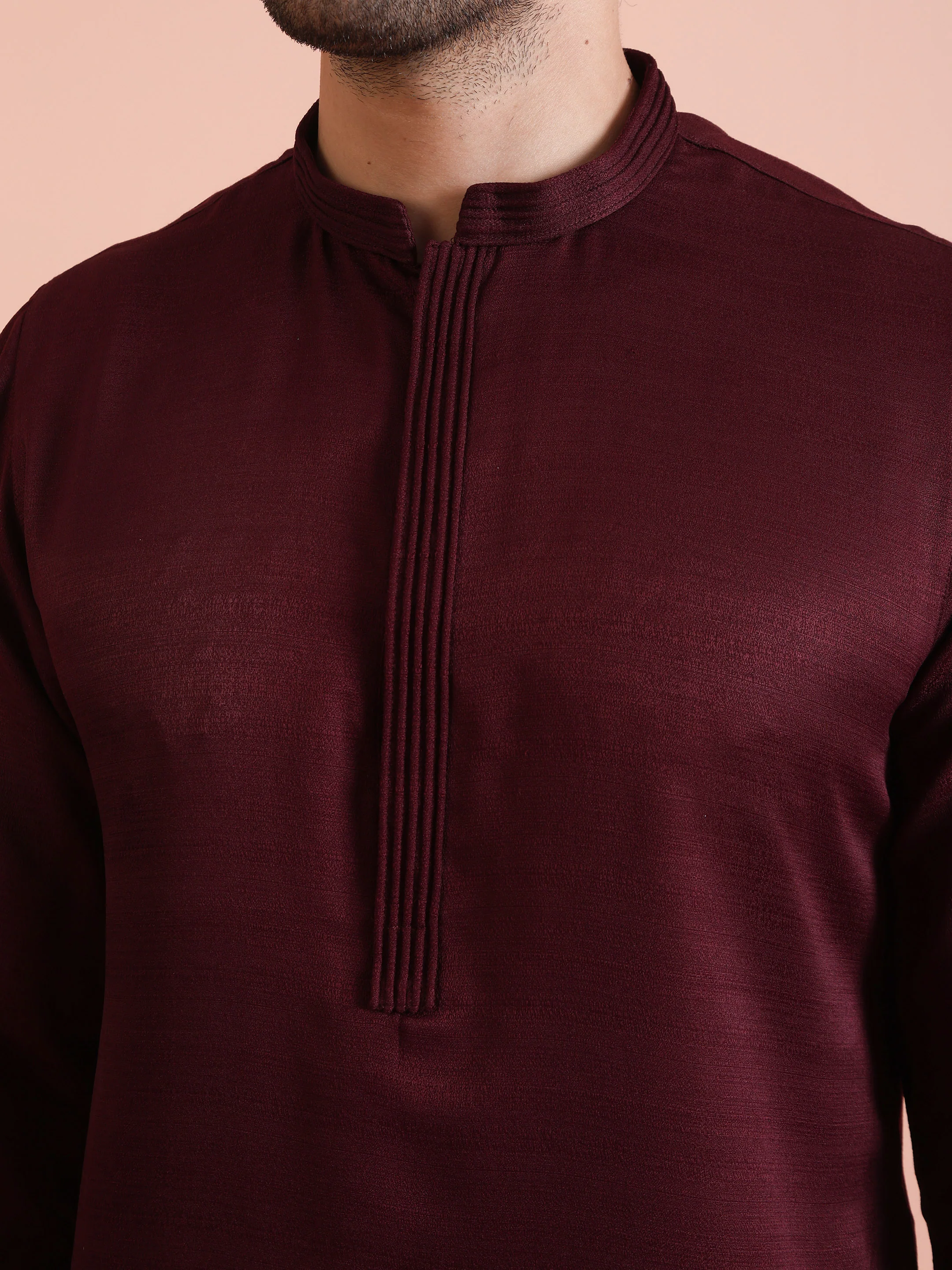 Wine Poly Silk Solid Mid Kurta - Image 5