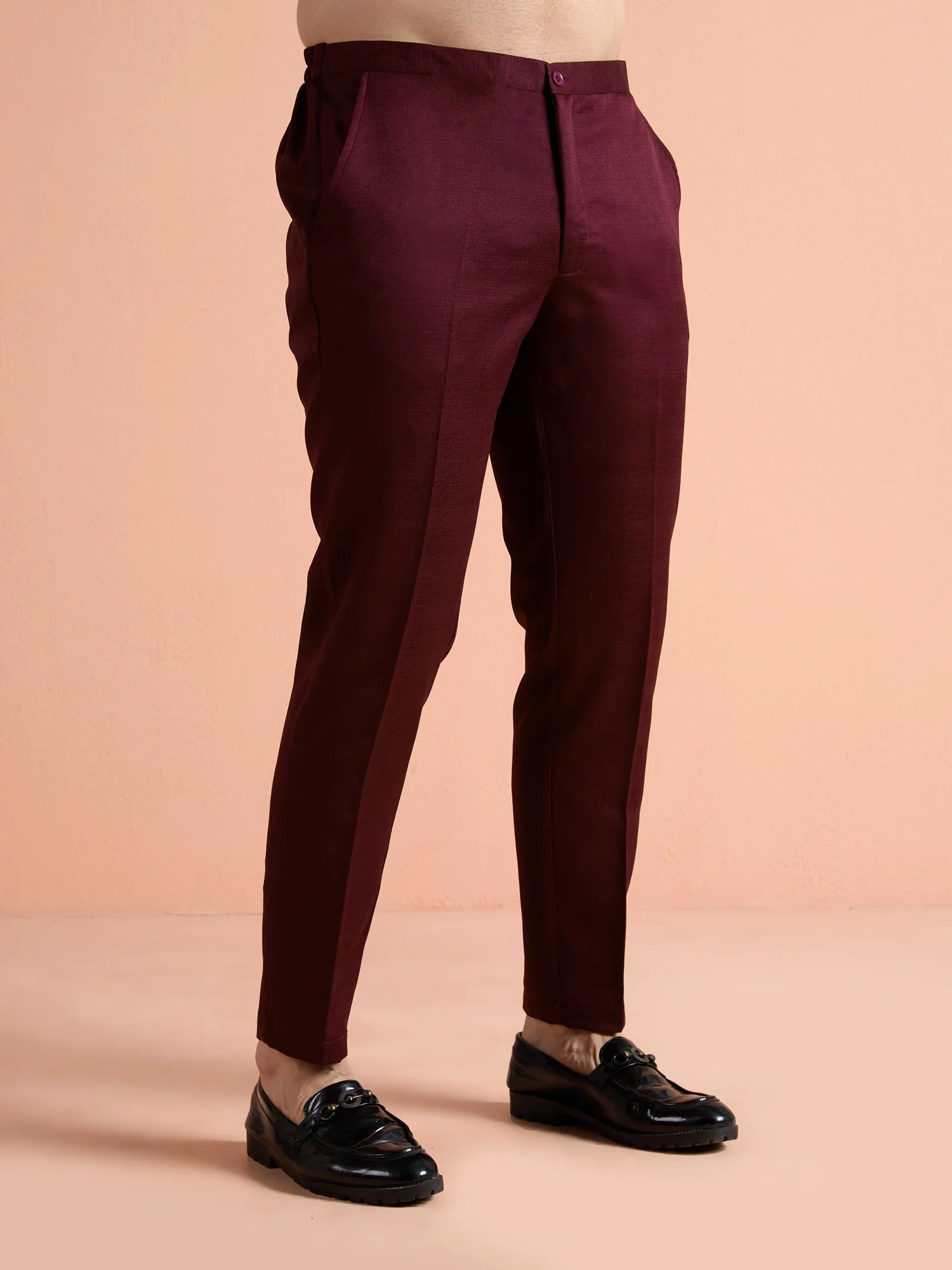 Wine Poly Viscose Solid Bandhgala Trouser Set - Image 6