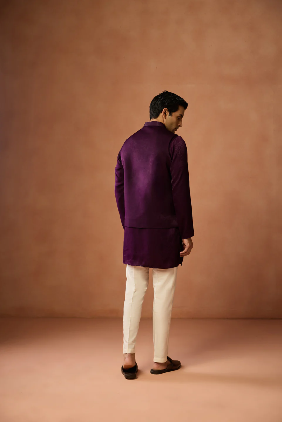 Wine Purple Jacket Kurta Trouser Set - Image 4