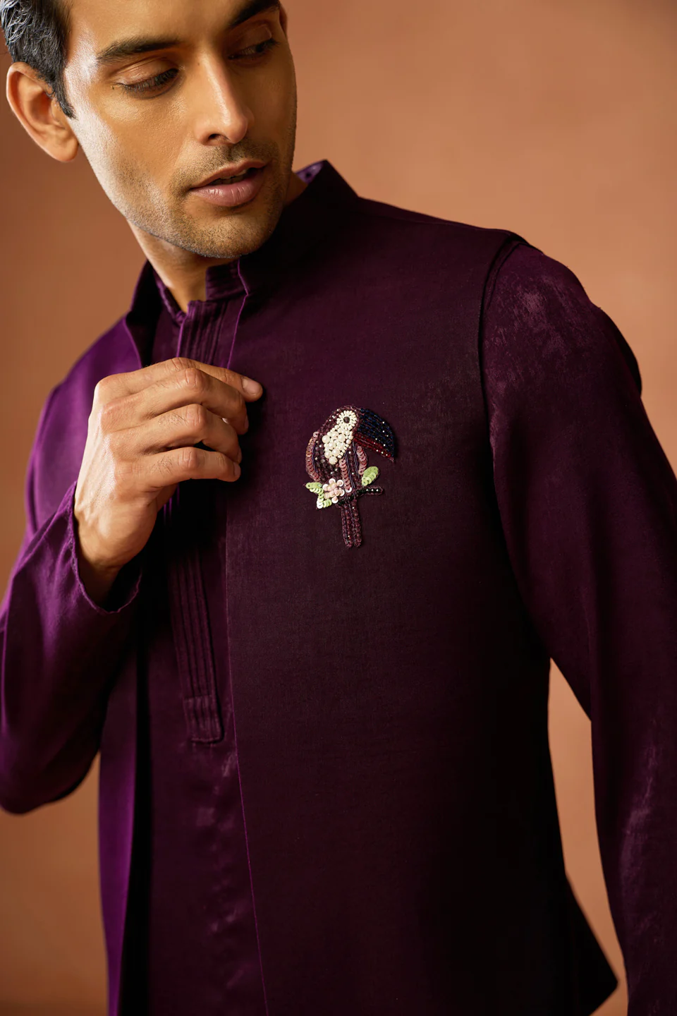 Wine Purple Jacket Kurta Trouser Set - Image 5