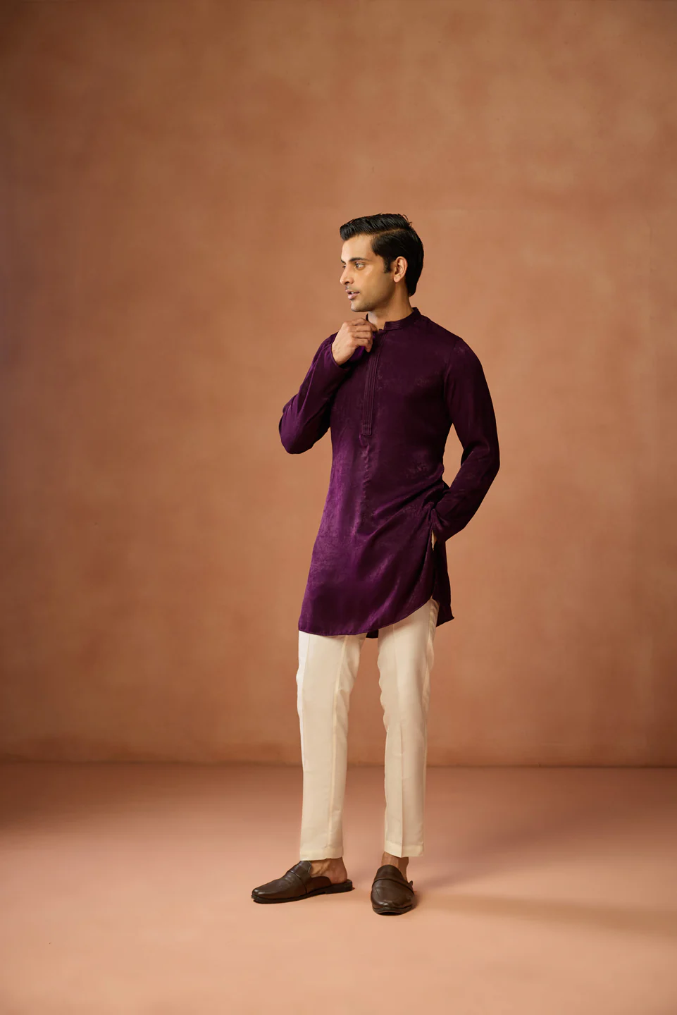 Wine Purple Jacket Kurta Trouser Set - Image 7