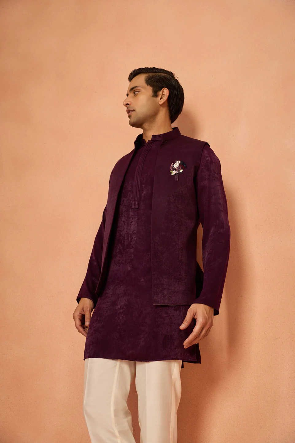 Wine Purple Jacket Kurta Trouser Set - Image 8