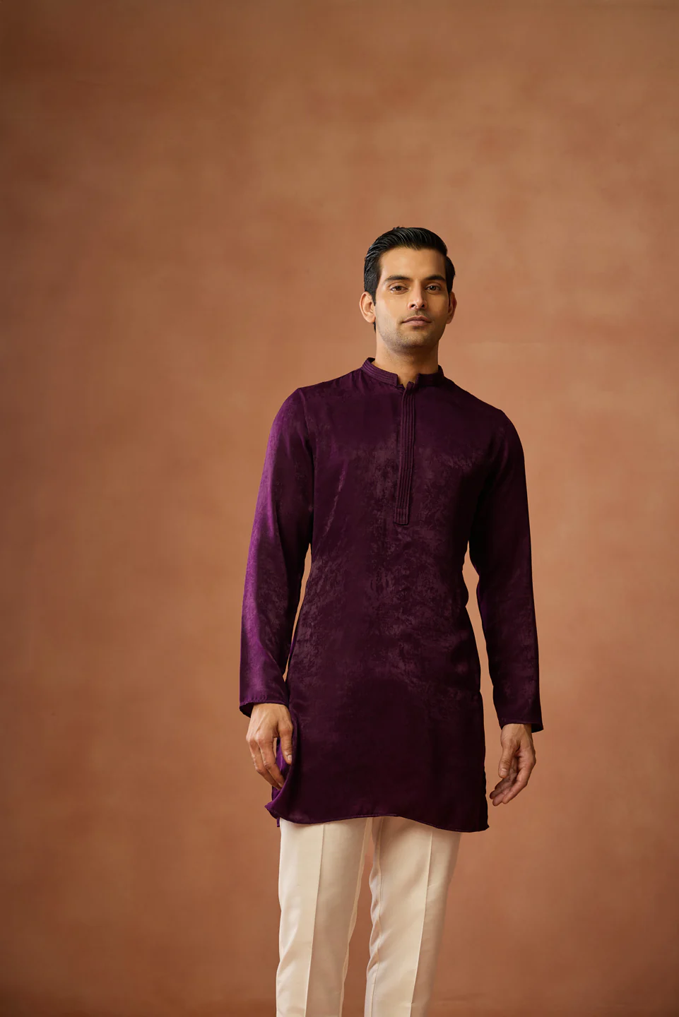 Wine Silk Blend Solid Mid Kurta Trouser Set - Image 7