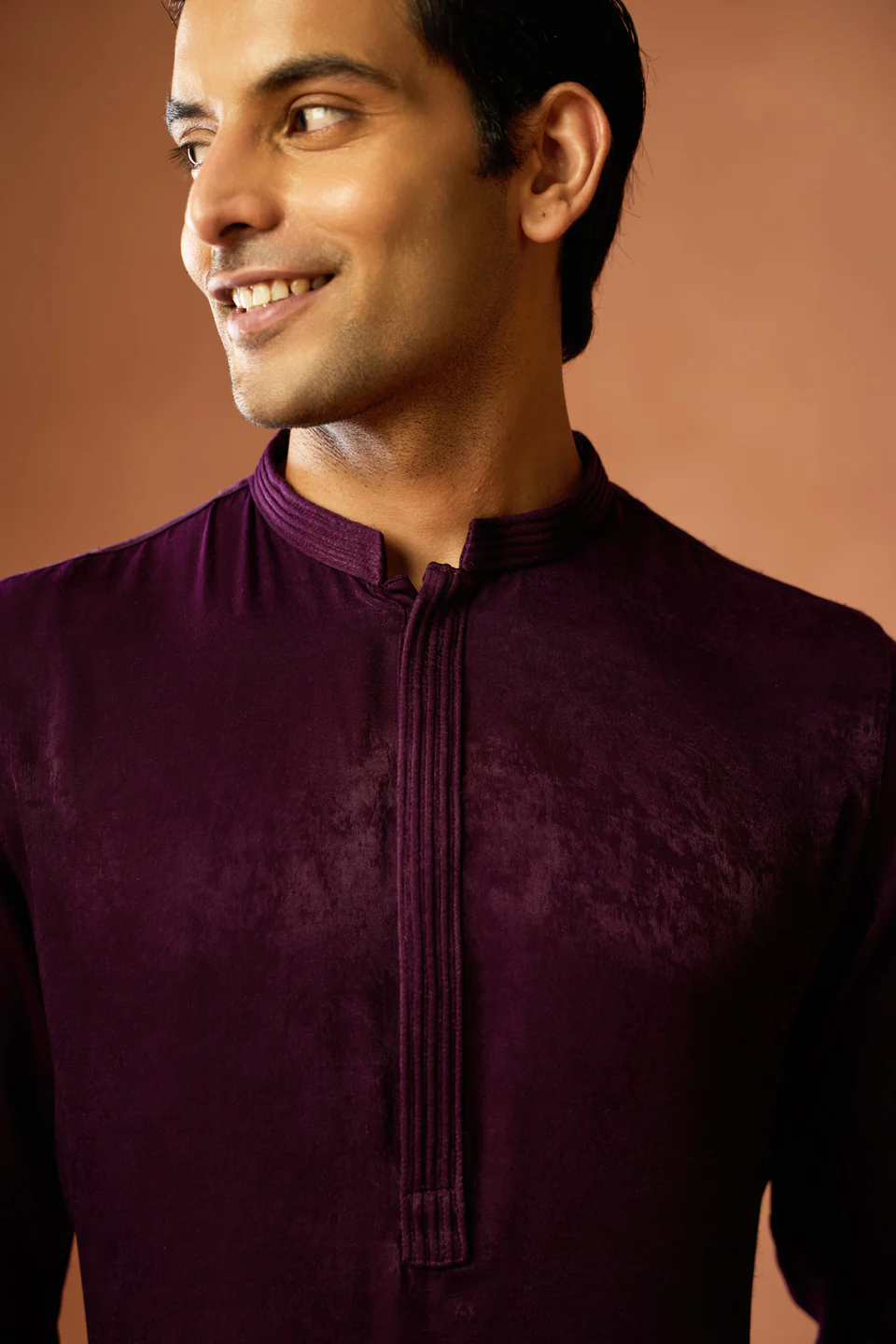 Wine Silk Blend Velvet Finish Mid Kurta - Image 5