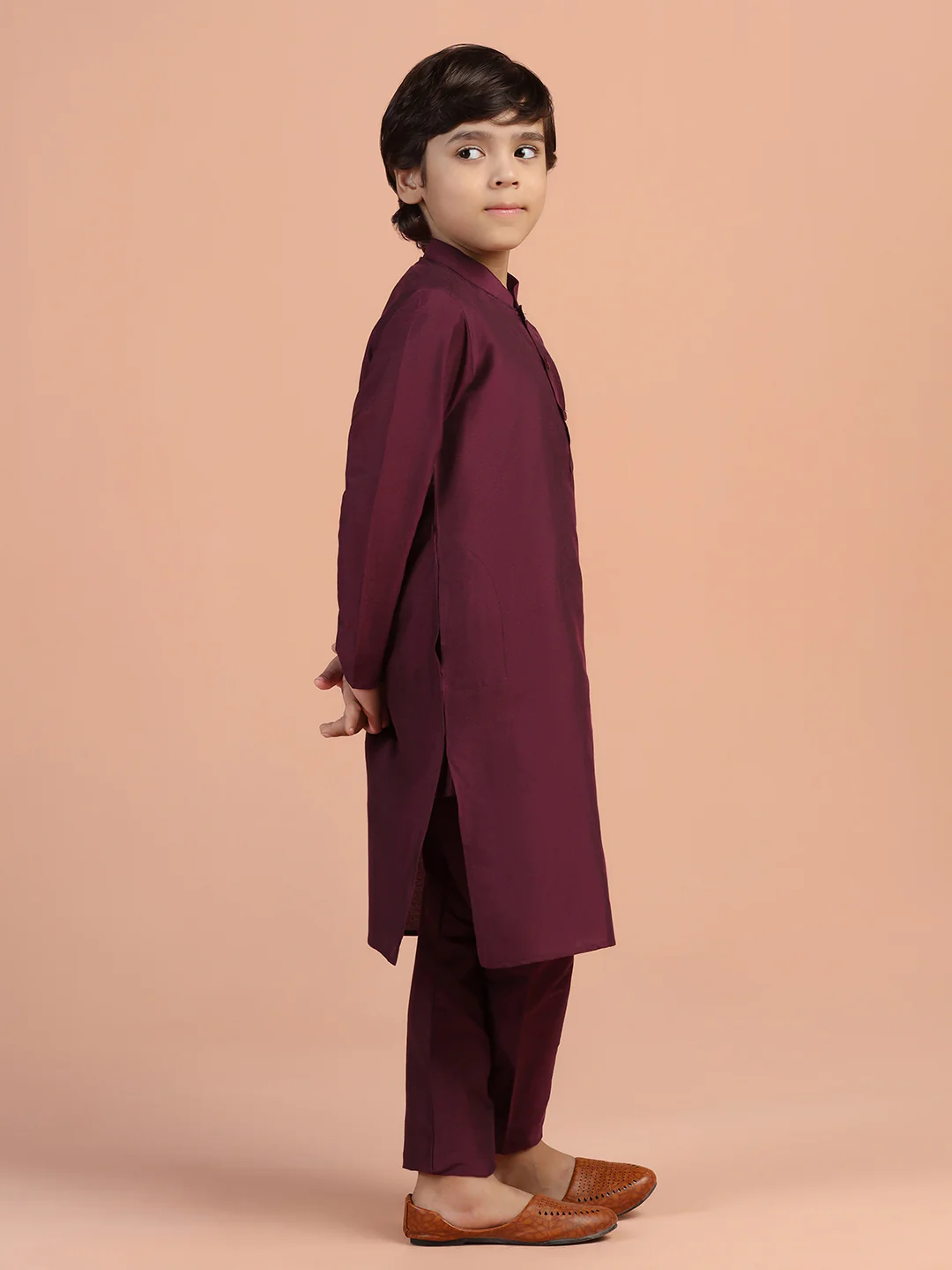 Wine Solid Kurta - Image 3