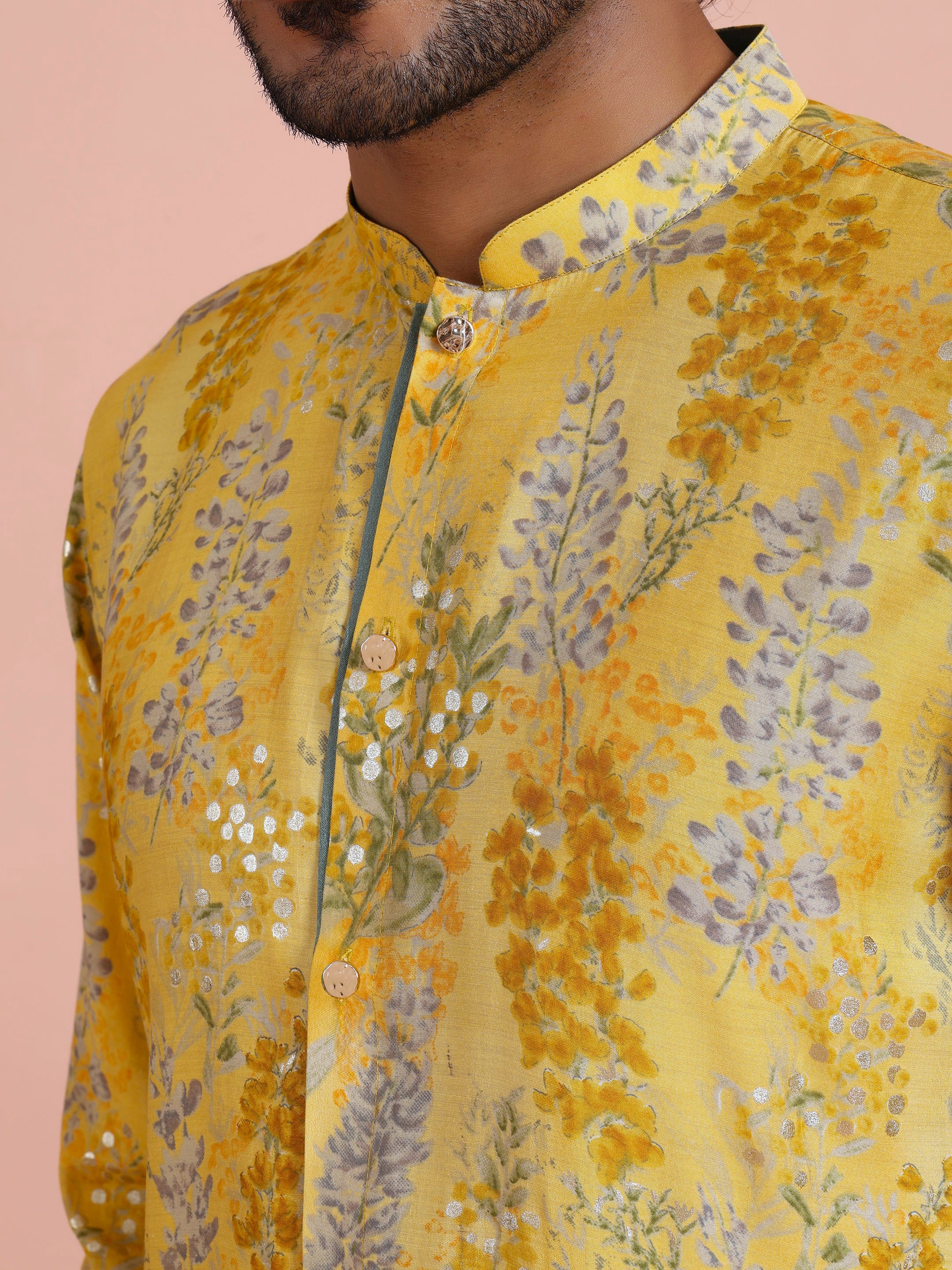 Yellow Floral Sequinned Mid Kurta - Image 5
