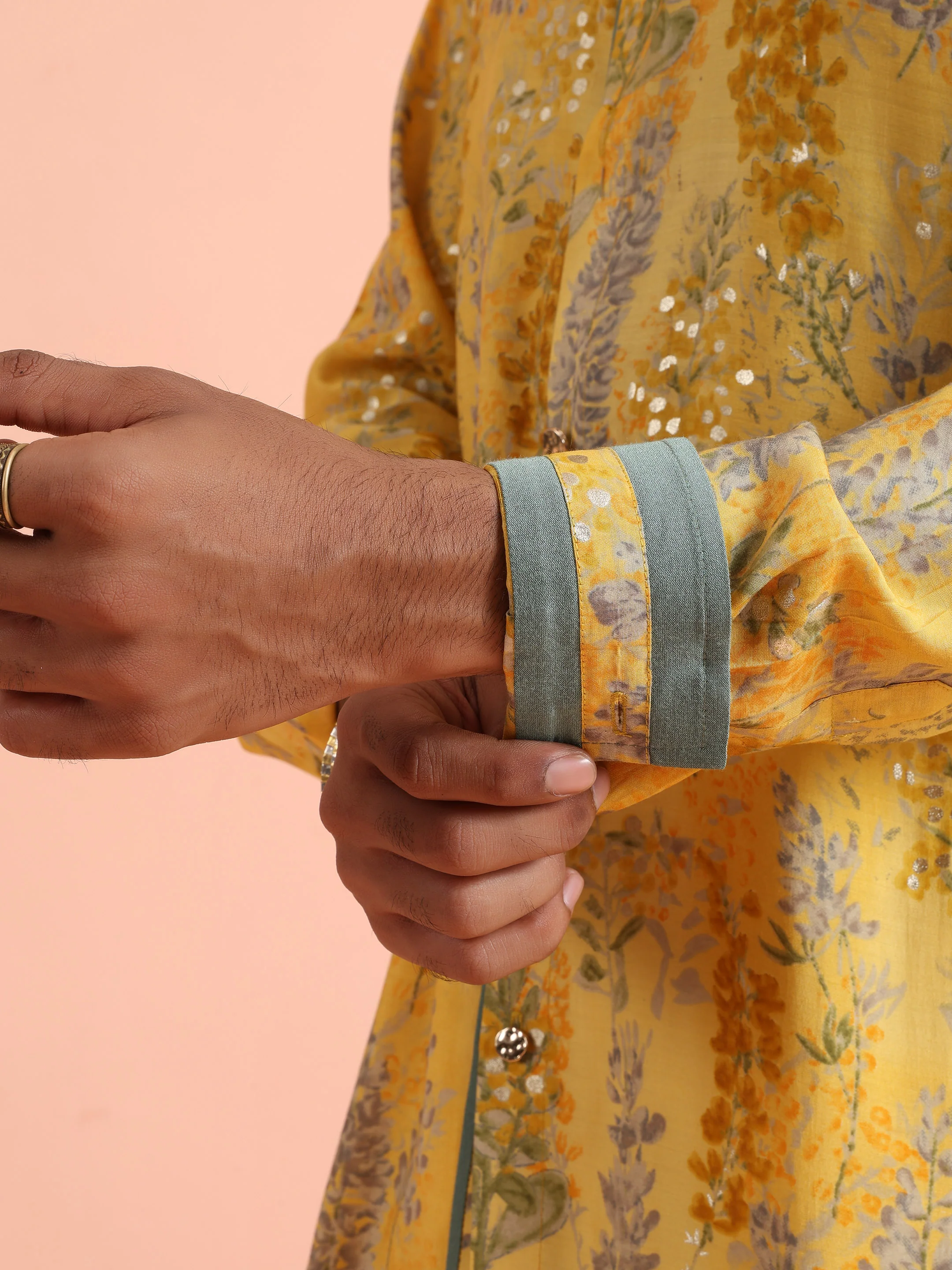 Yellow Floral Sequinned Mid Kurta - Image 6