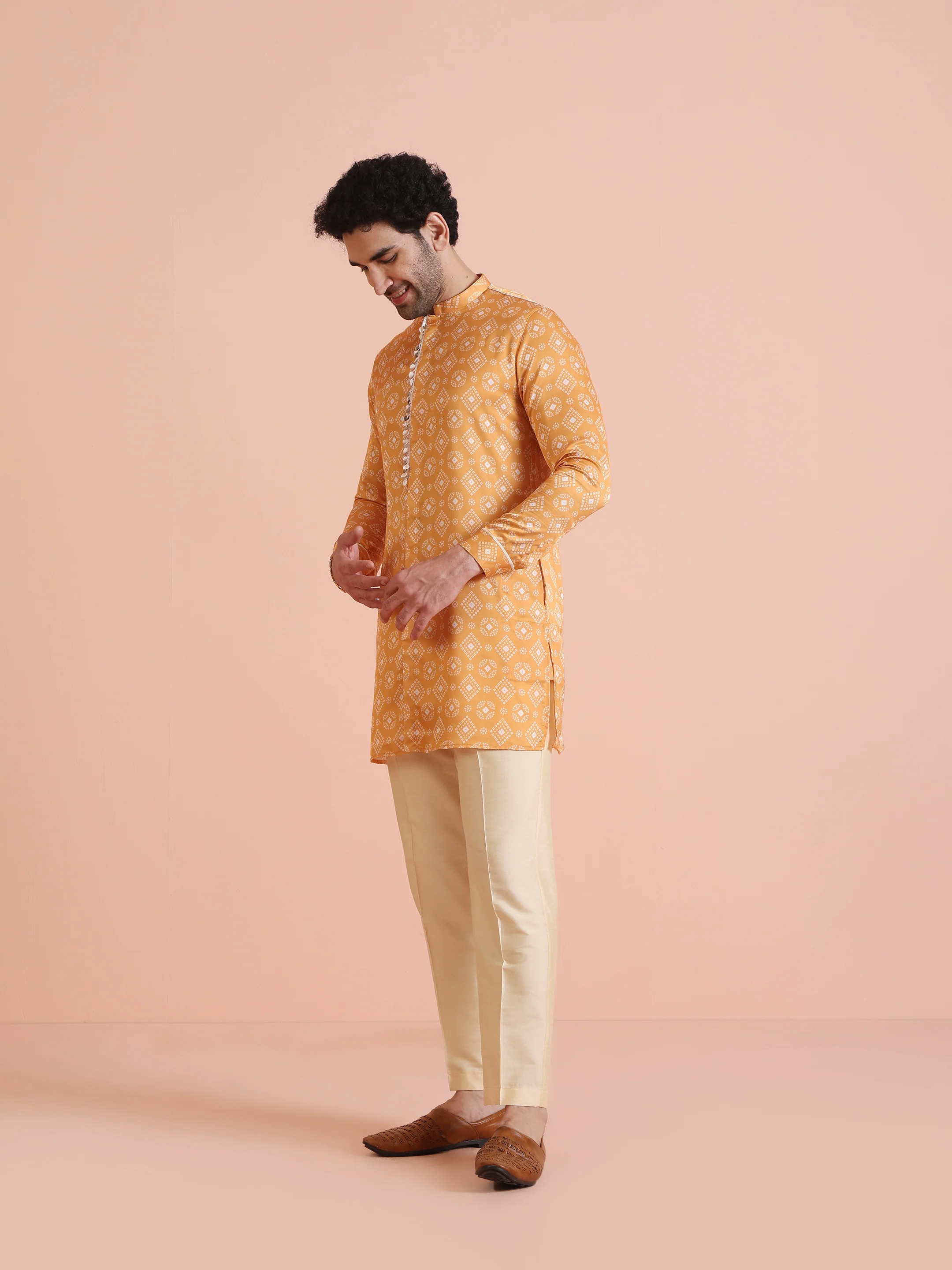 Yellow Geometric Printed Kurta Set - Image 3