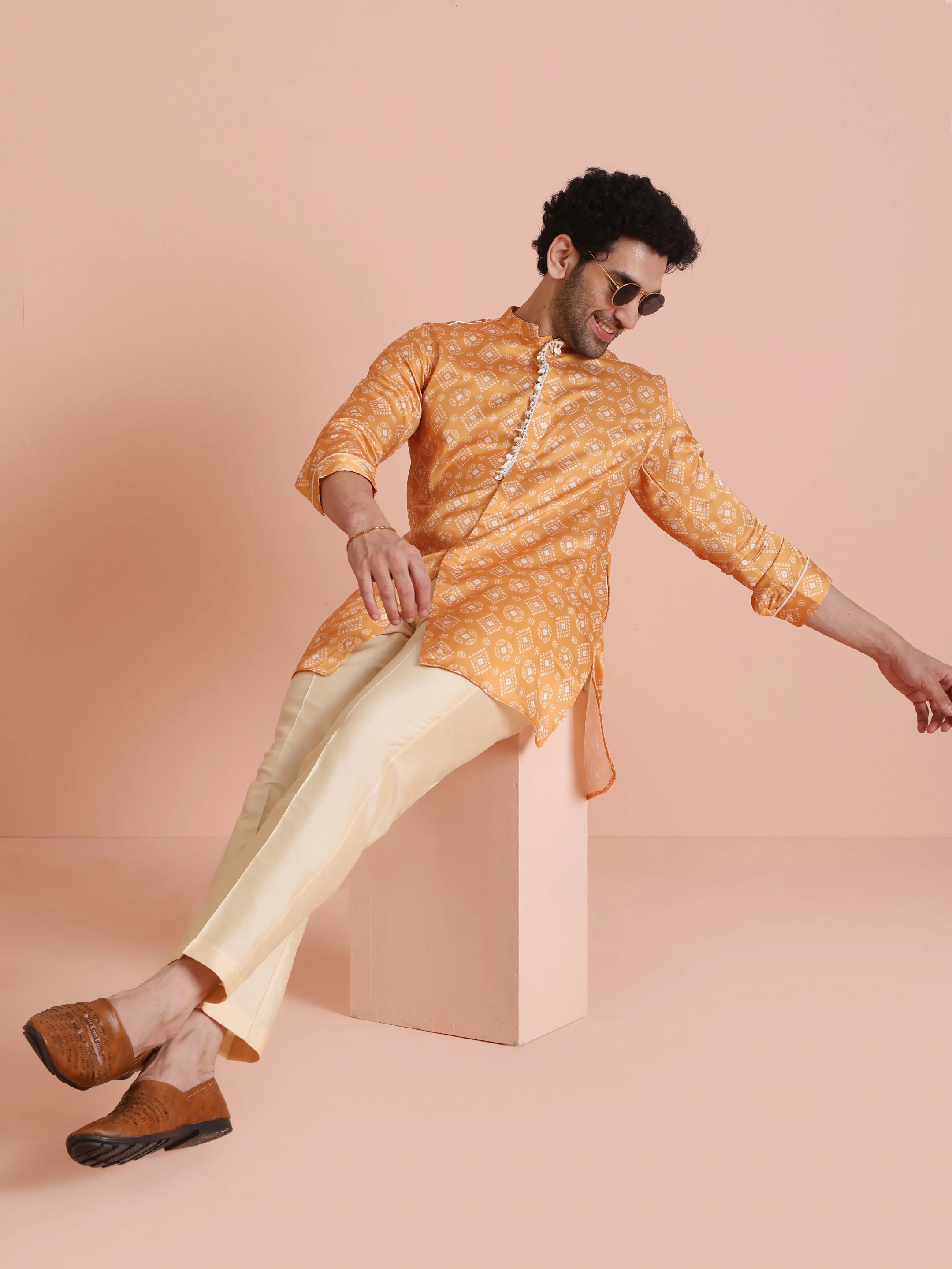 Yellow Geometric Printed Kurta Set - Image 8