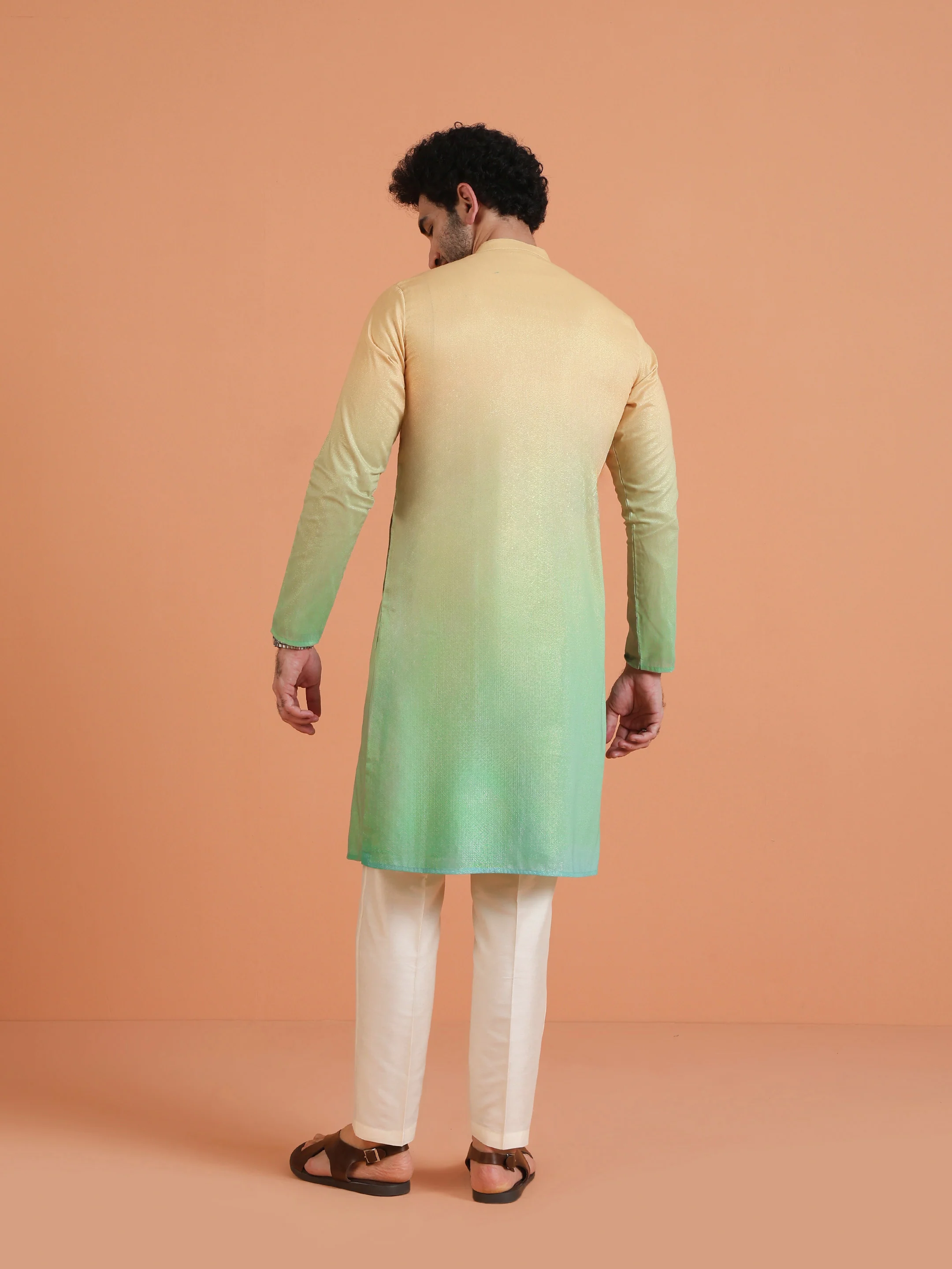 Yellow Green Ombre Cotton Silk Dupatta - Image 4