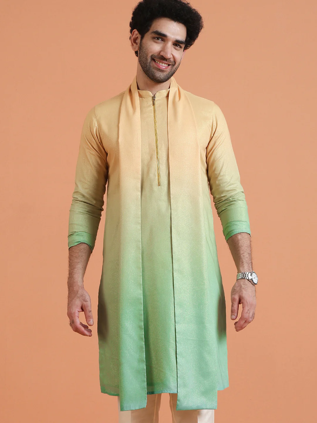 Yellow Green Ombre Cotton Silk Dupatta - Image 7