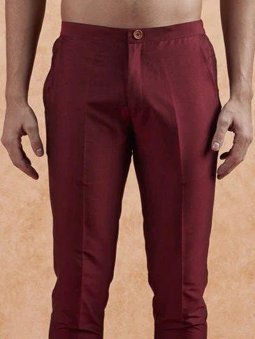 Maroon Jacquard Kurta Jacket Set - Image 7