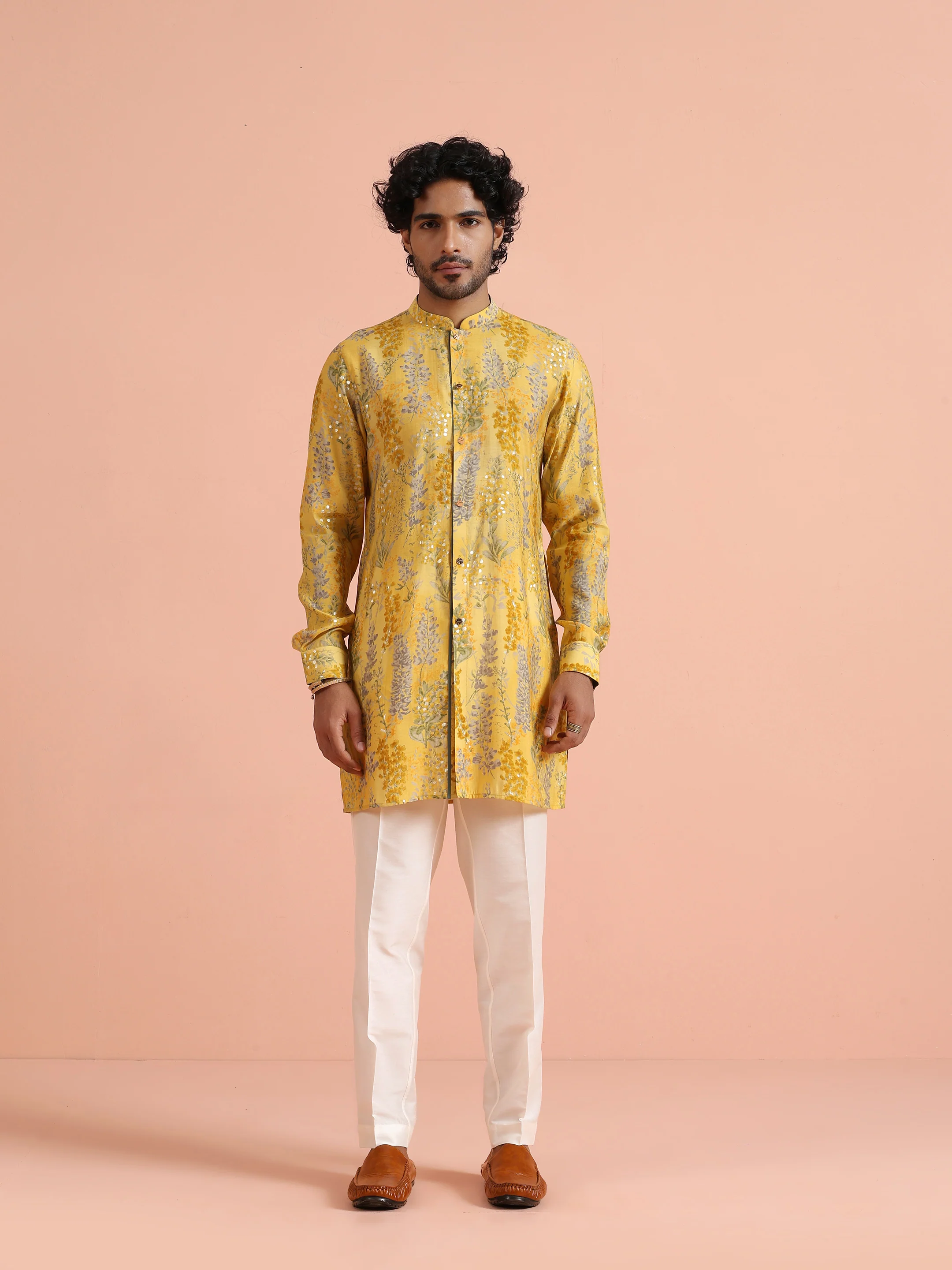 Yellow Printed Embellished Cotton Kurta Trouser Set - Image 10