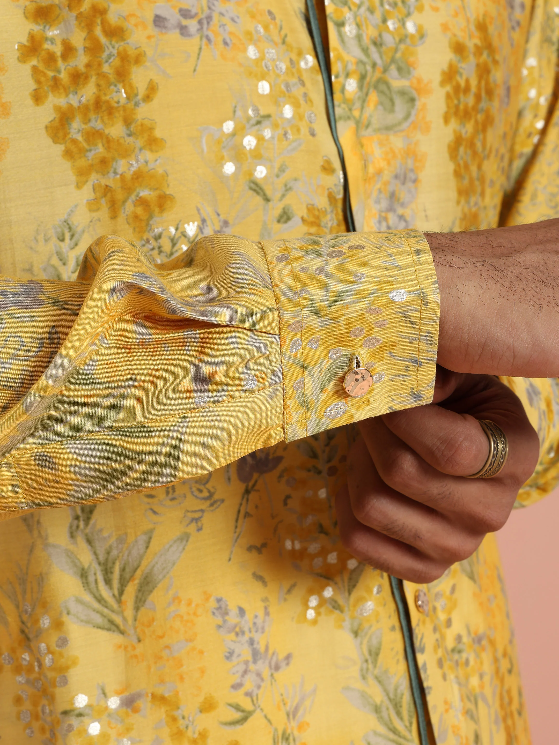 Yellow Printed Embellished Cotton Kurta Trouser Set - Image 8