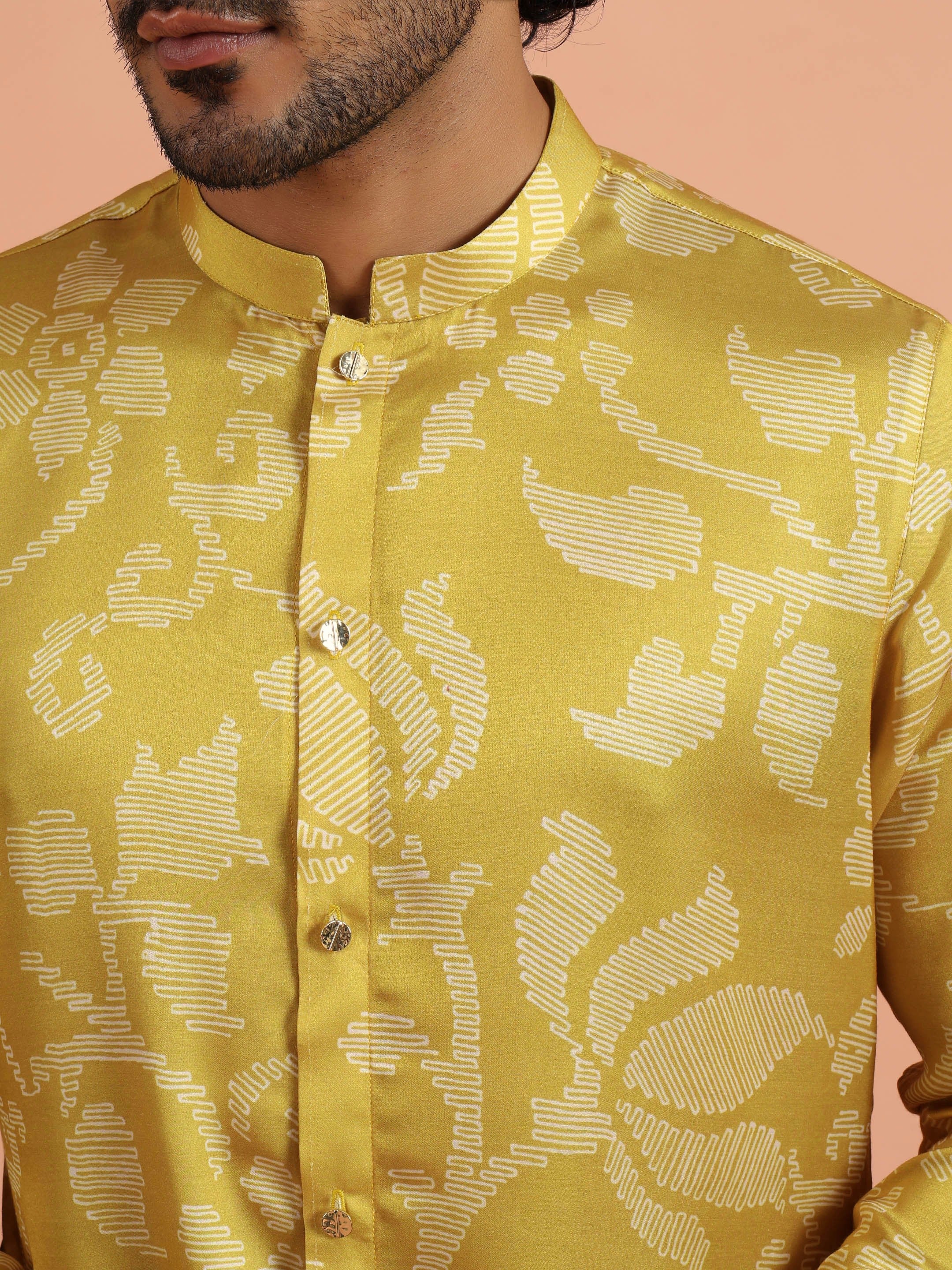 Yellow Art Silk Front Open Mid Kurta - Image 5