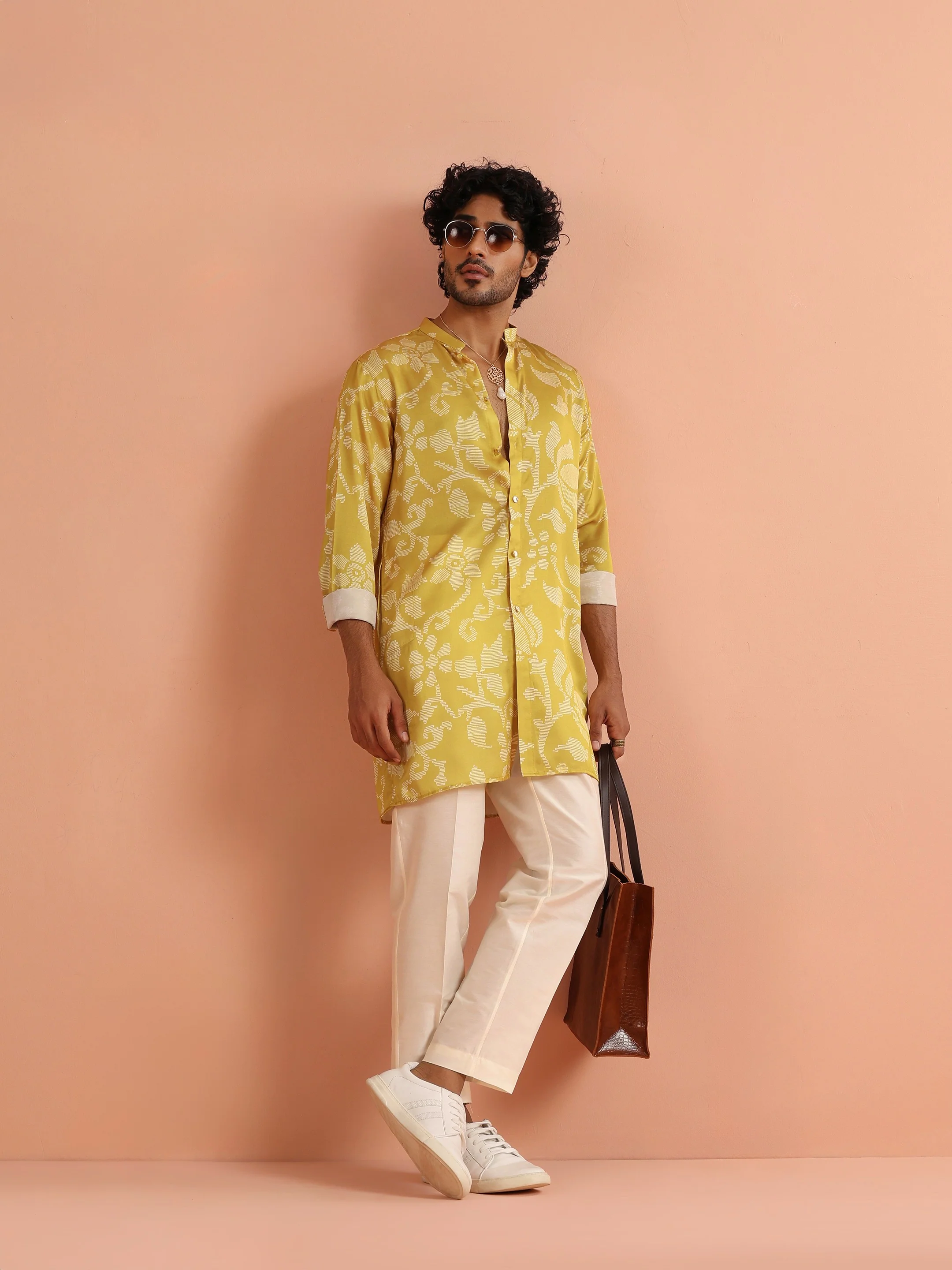 Yellow Art Silk Front Open Mid Kurta - Image 7
