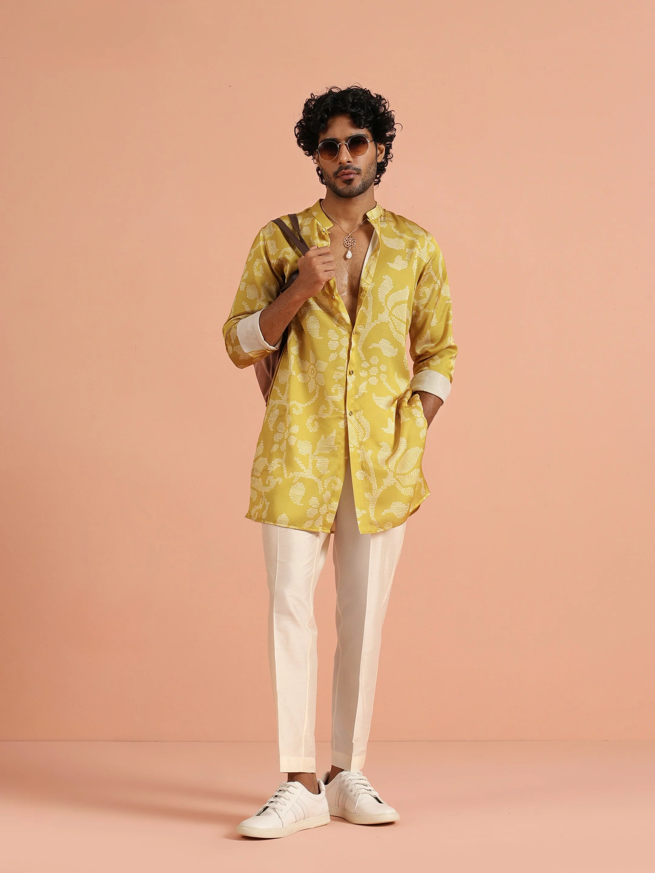 Yellow Art Silk Front Open Mid Kurta - Image 8